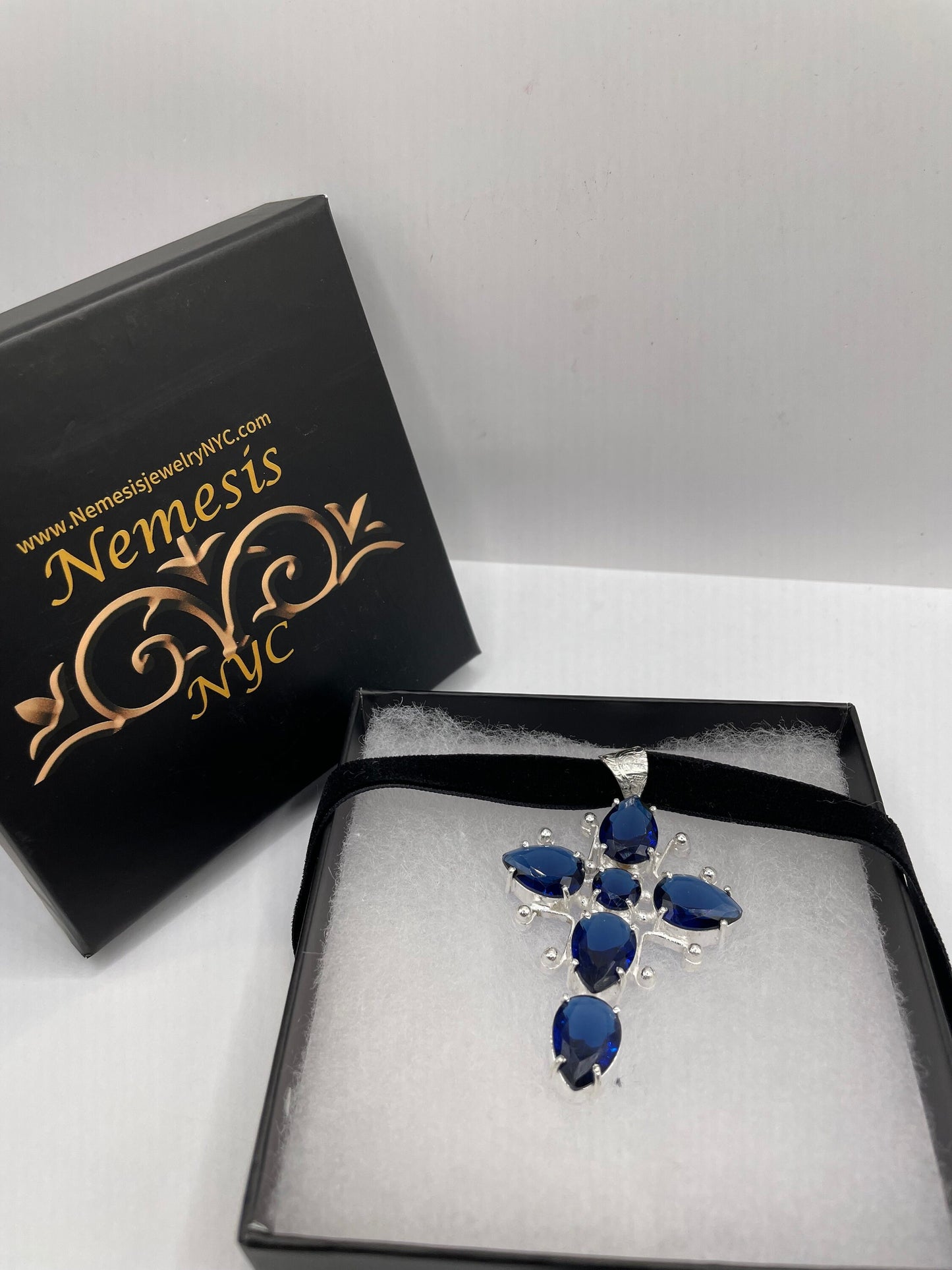 Vintage Colbolt Blue Glass Cross Choker Necklace
