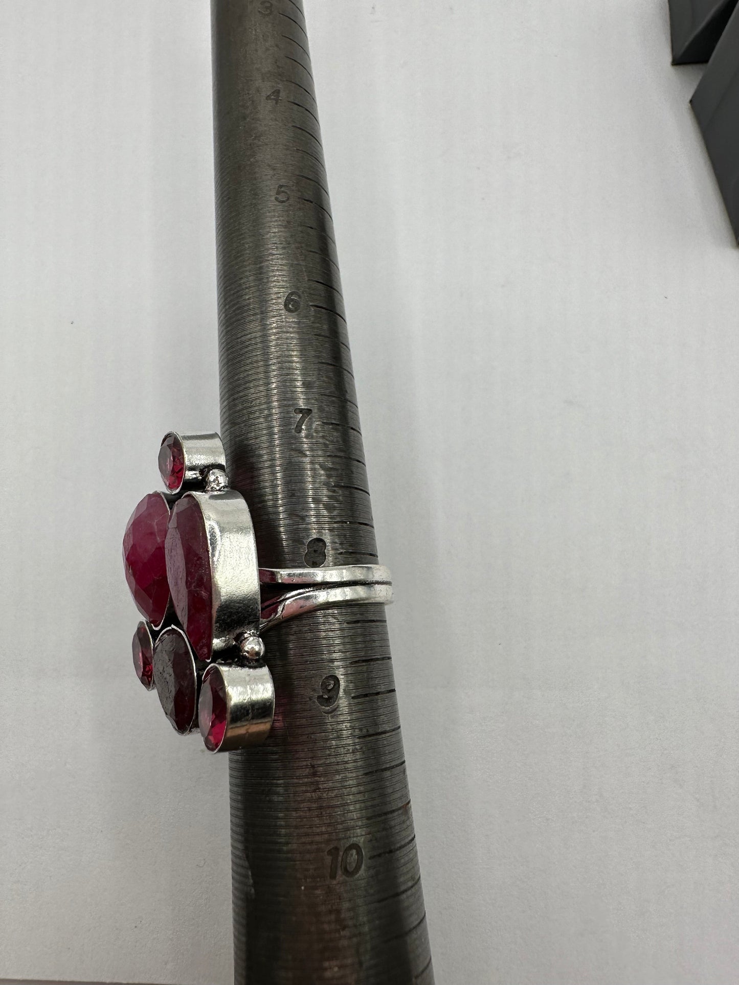 Vintage Raw Pink Ruby Silver Boho Statement Ring