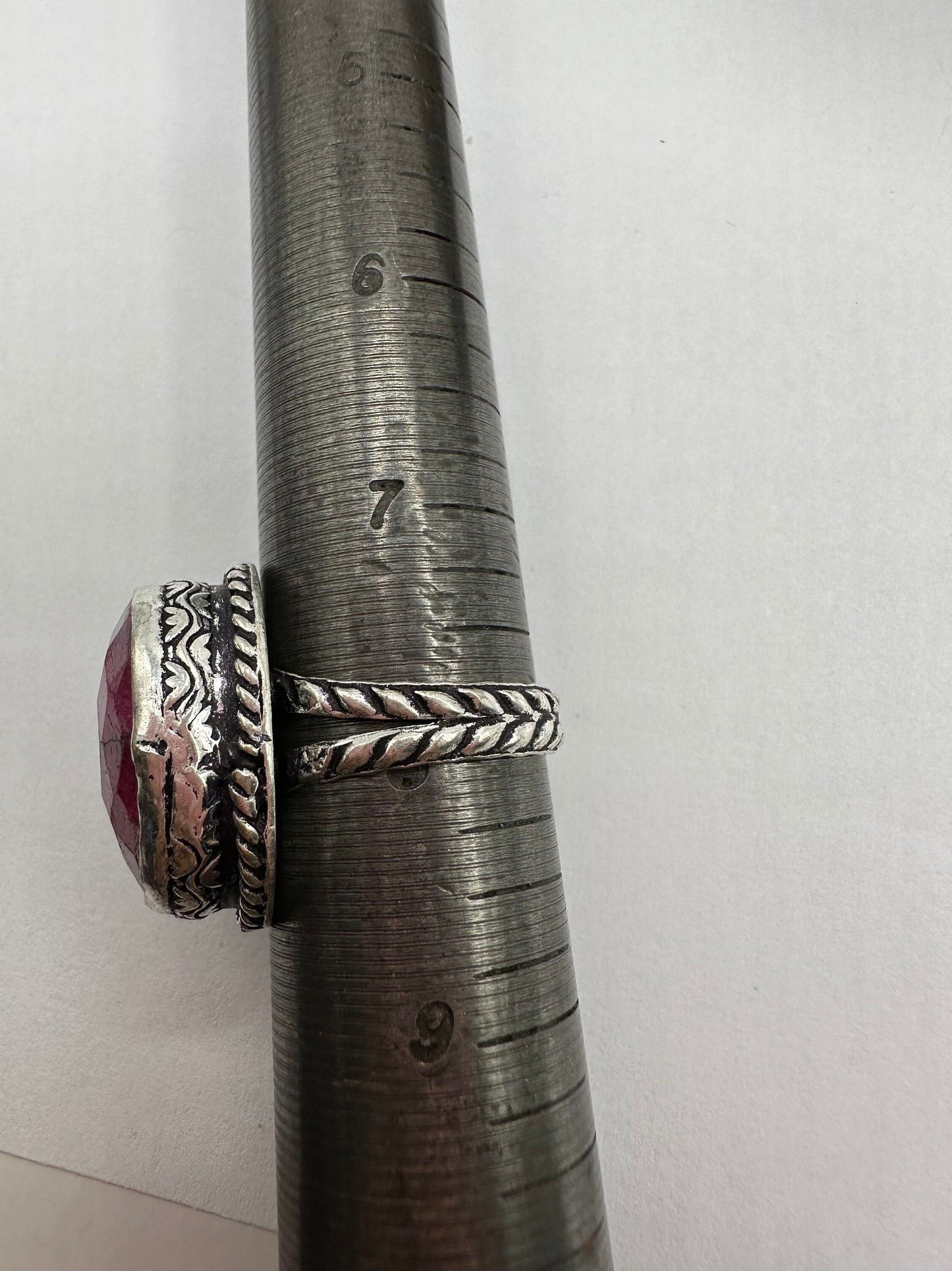 Vintage Raw Pink Ruby Silver Boho Ring