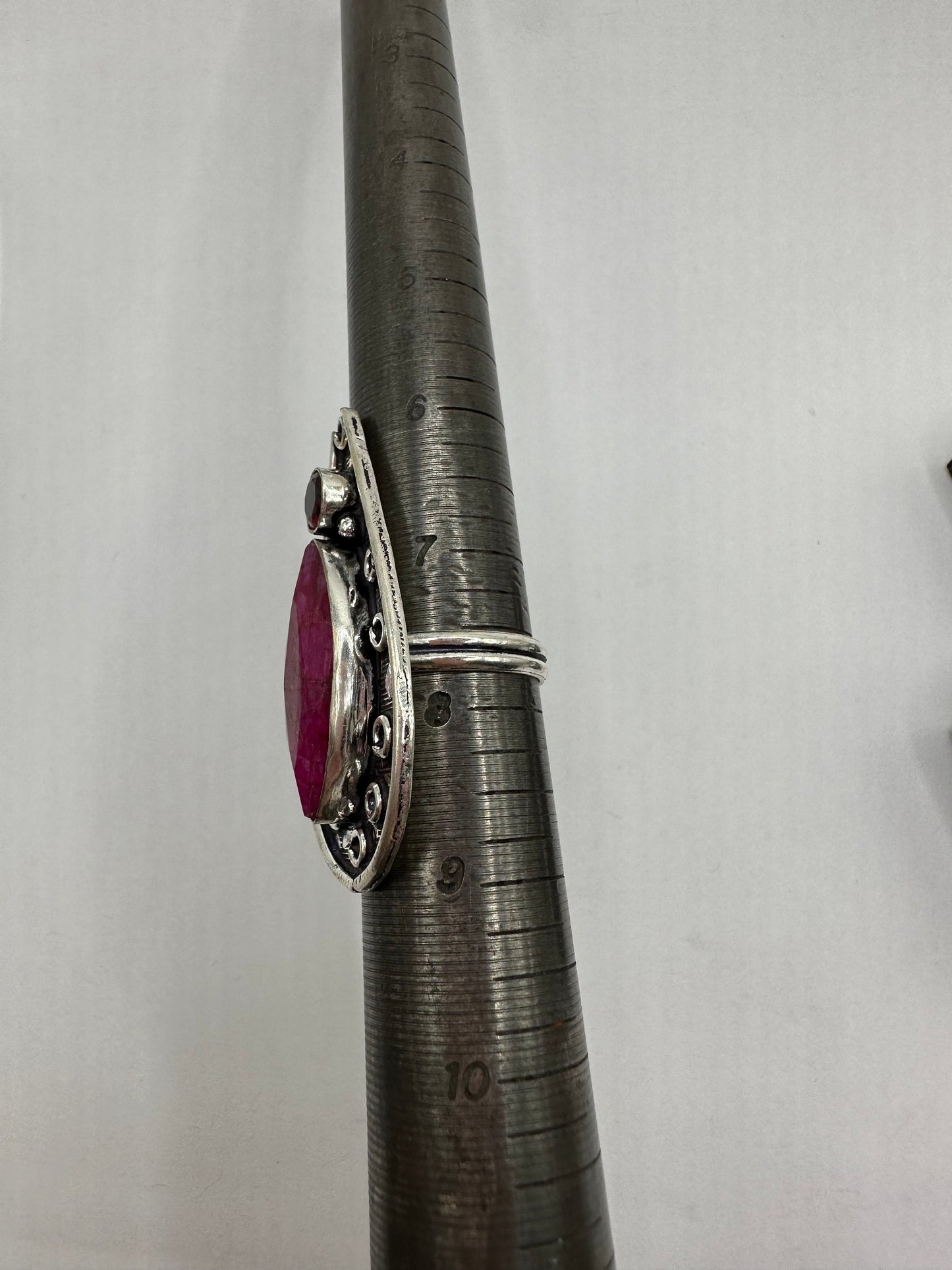 Vintage Raw Pink Ruby Silver Statement Ring