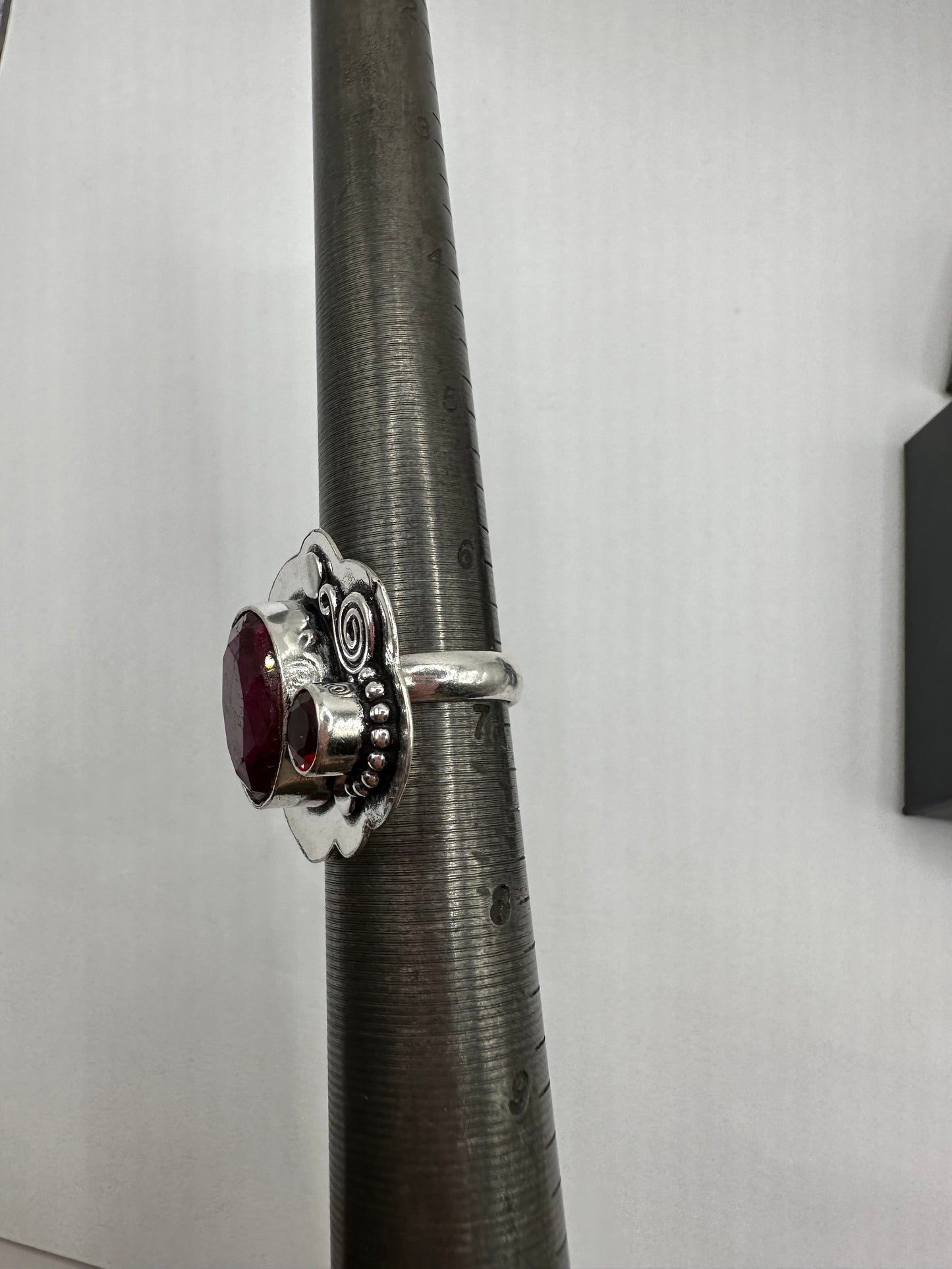 Vintage Handmade Raw Pink Ruby Silver Gothic Ring