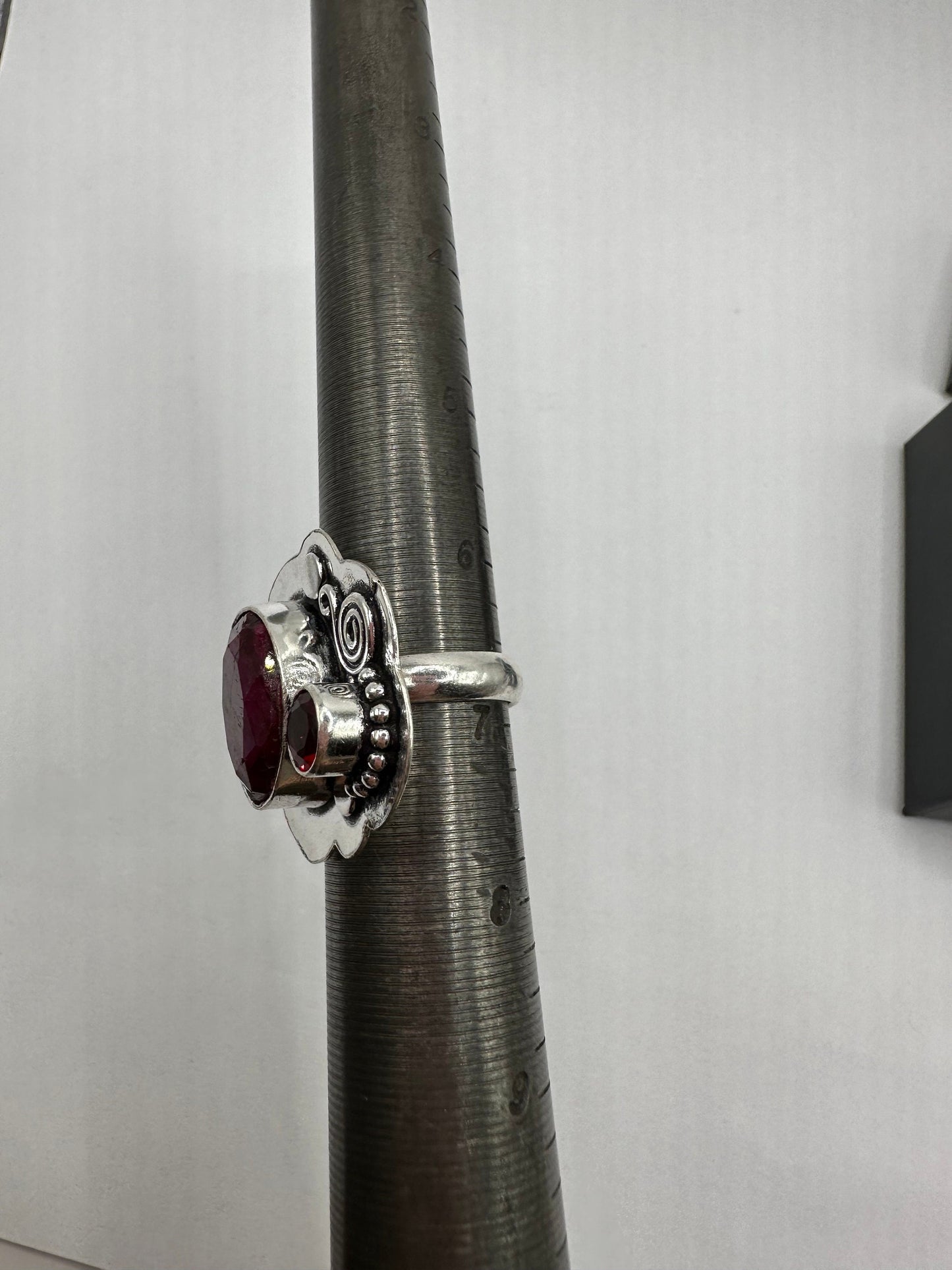 Vintage Handmade Raw Pink Ruby Silver Gothic Ring