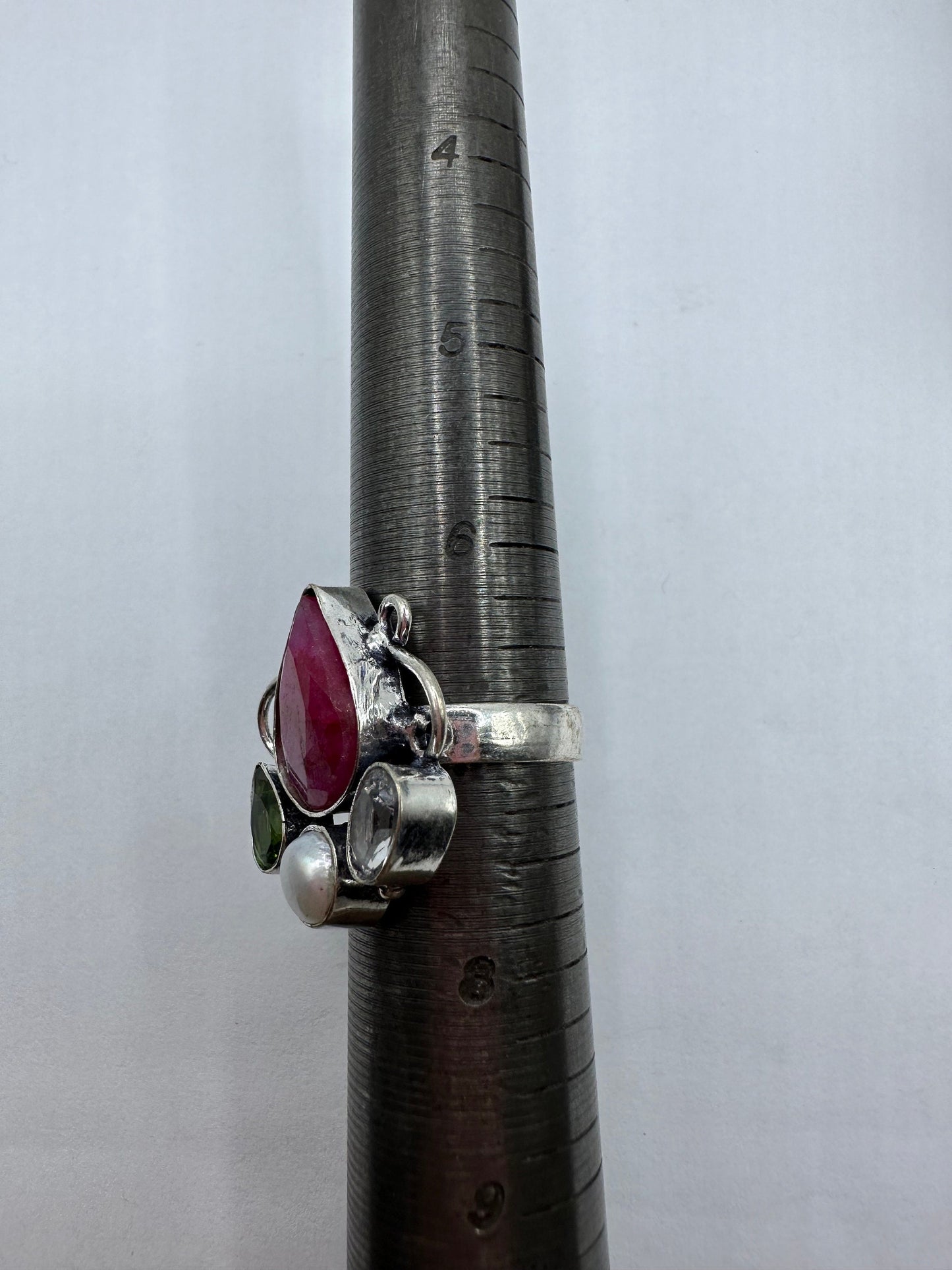 Vintage Handmade Raw Pink Ruby Silver Gothic Ring
