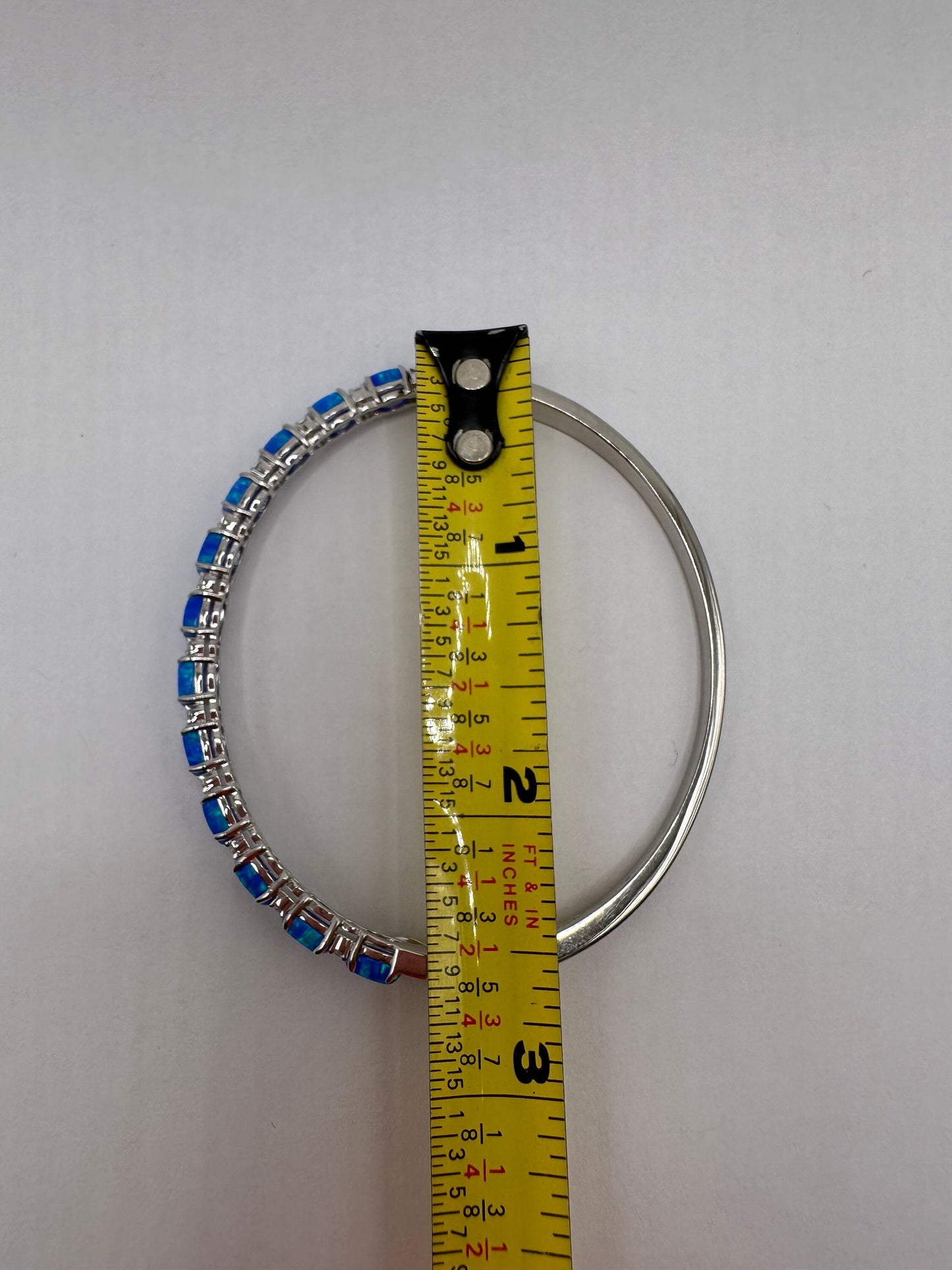 Vintage Blue Fire Opal Bangle Cuff Bracelet 925 Sterling Silver