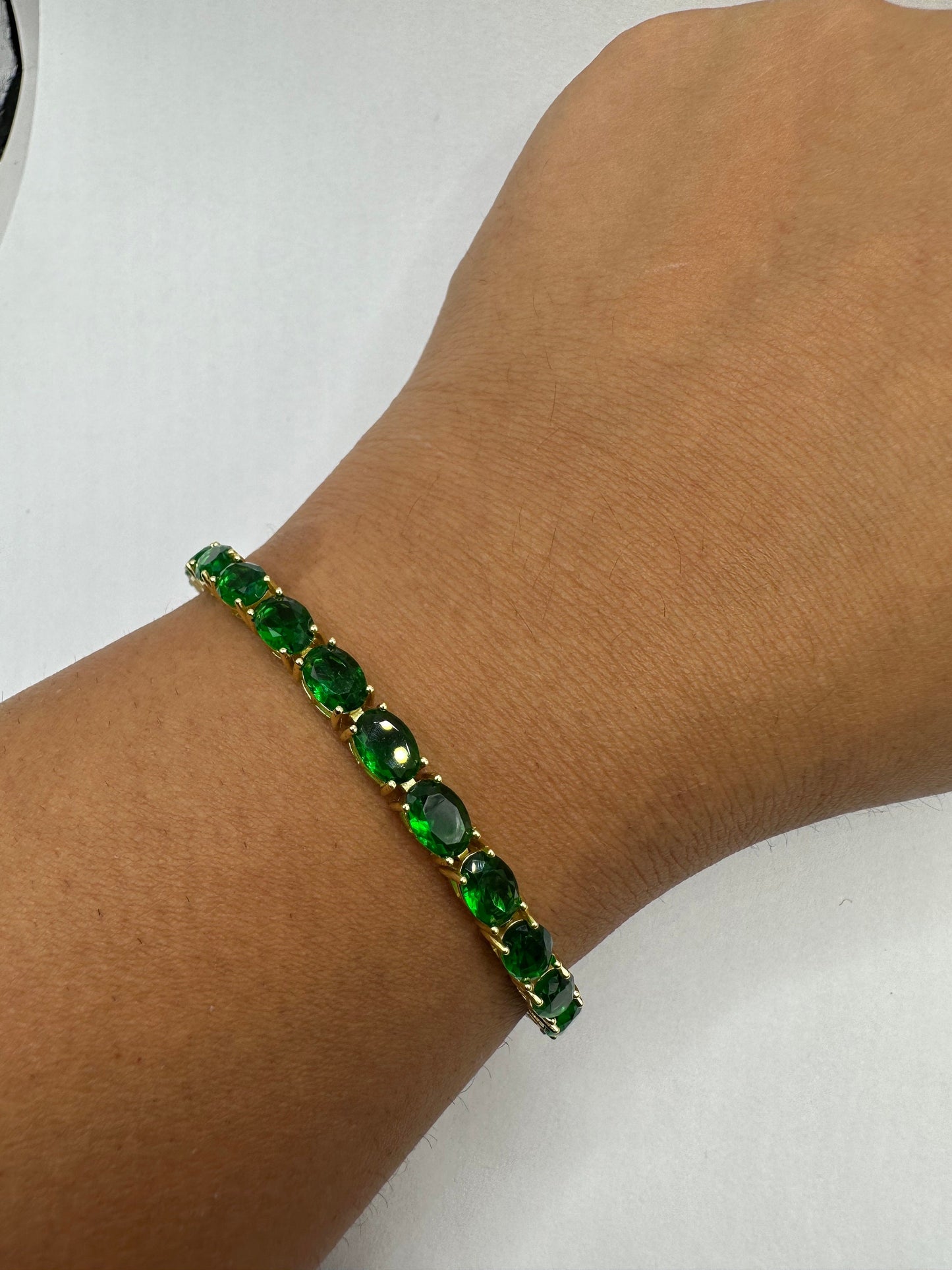 Vintage Green Cubic Zirconia 925 Sterling Silver Snake Tennis Bracelet