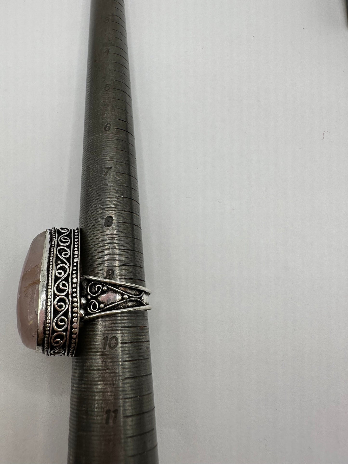 Vintage 1970's Genuine Rose Quartz Silver Statement Ring