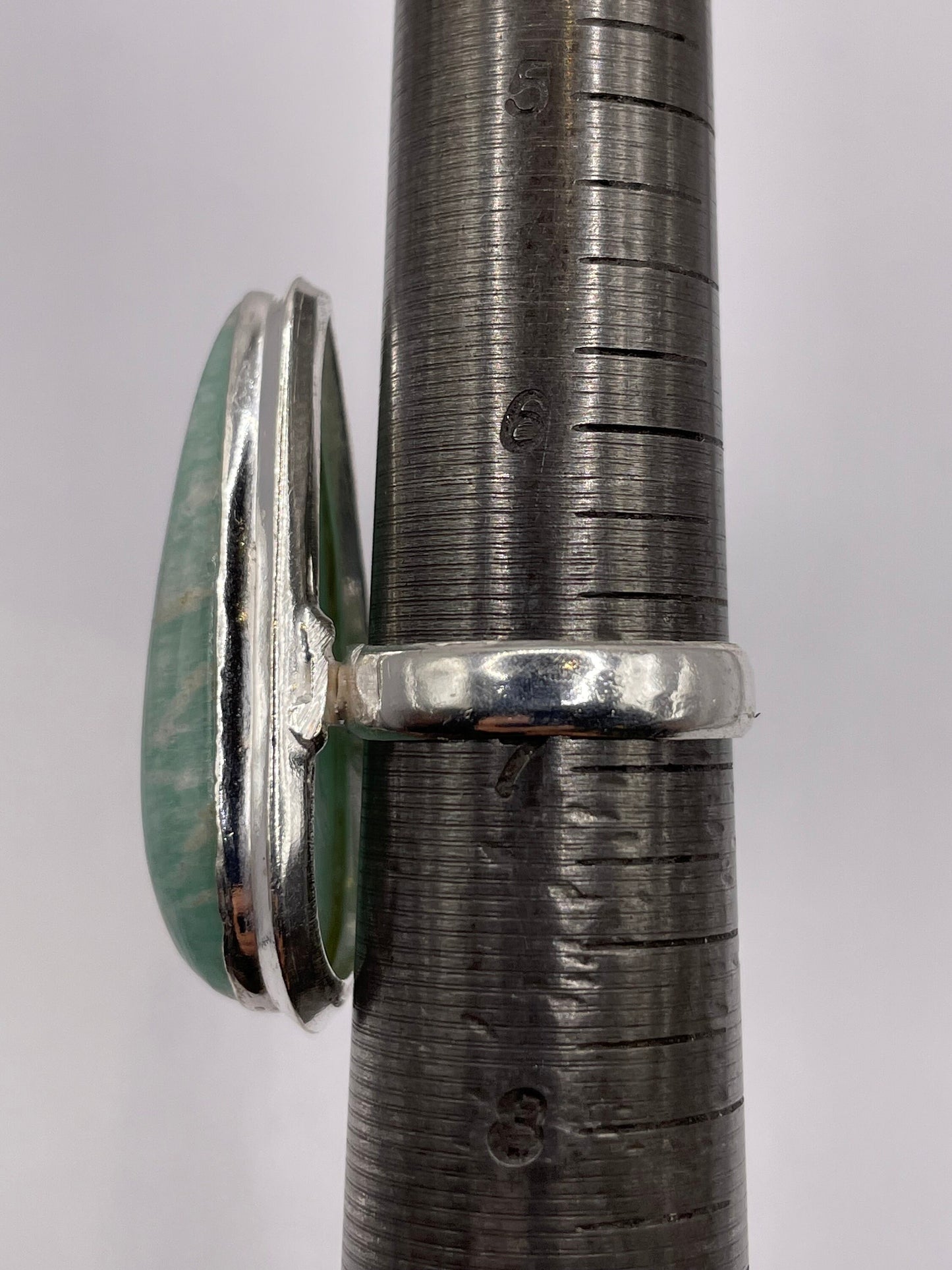 Vintage Green Amazonite Silver Ring Size 8