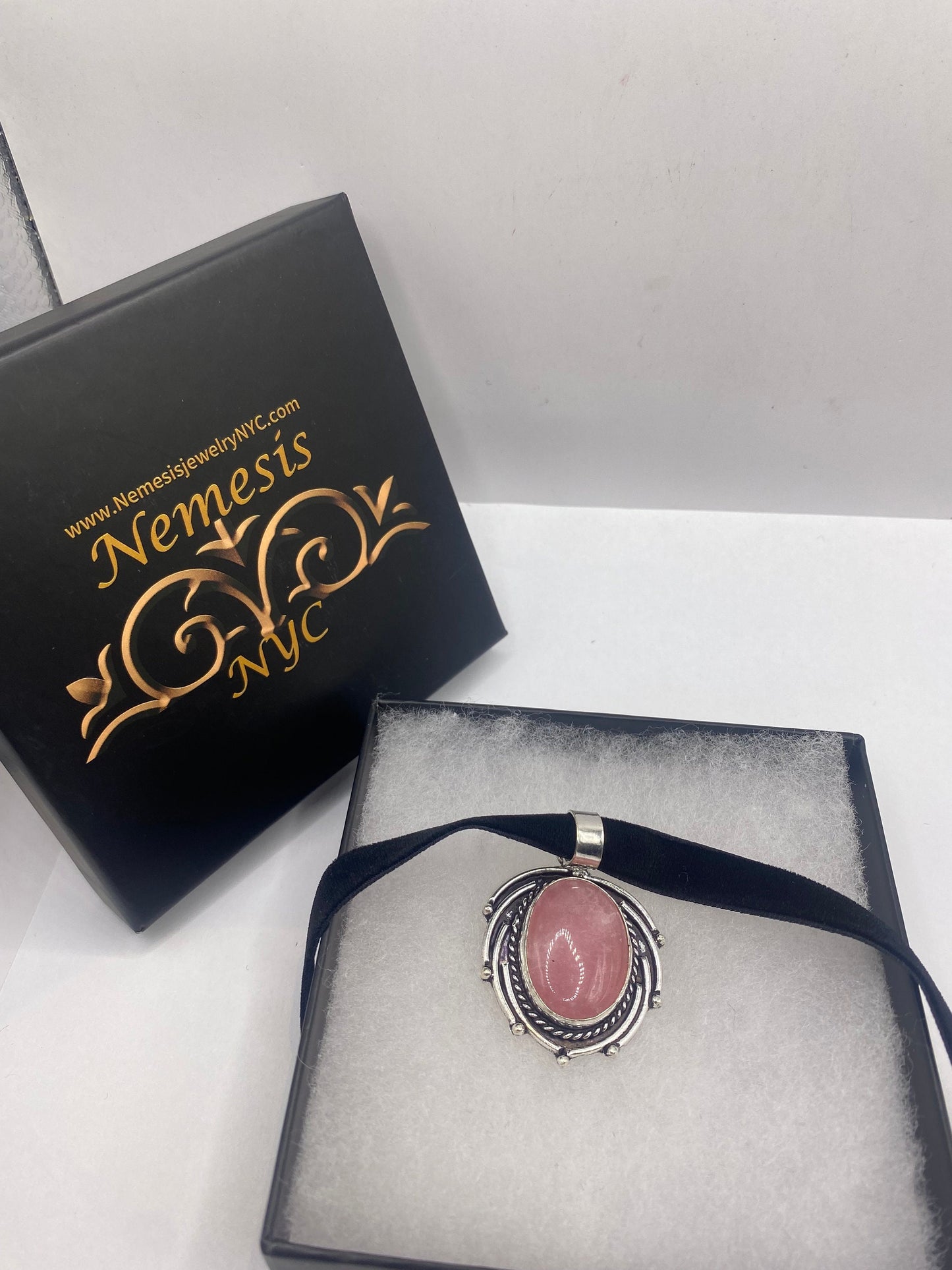 Vintage Handmade Silver Finish Rose Quartz Choker Pendant