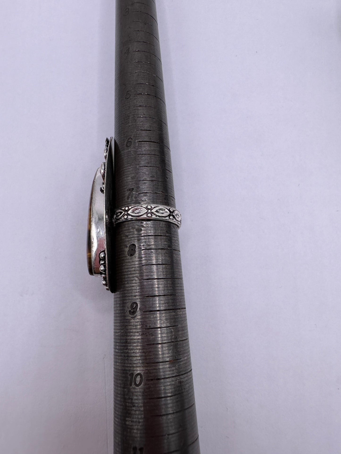 Vintage Tigers Eye Silver Cocktail Ring Size 7.5