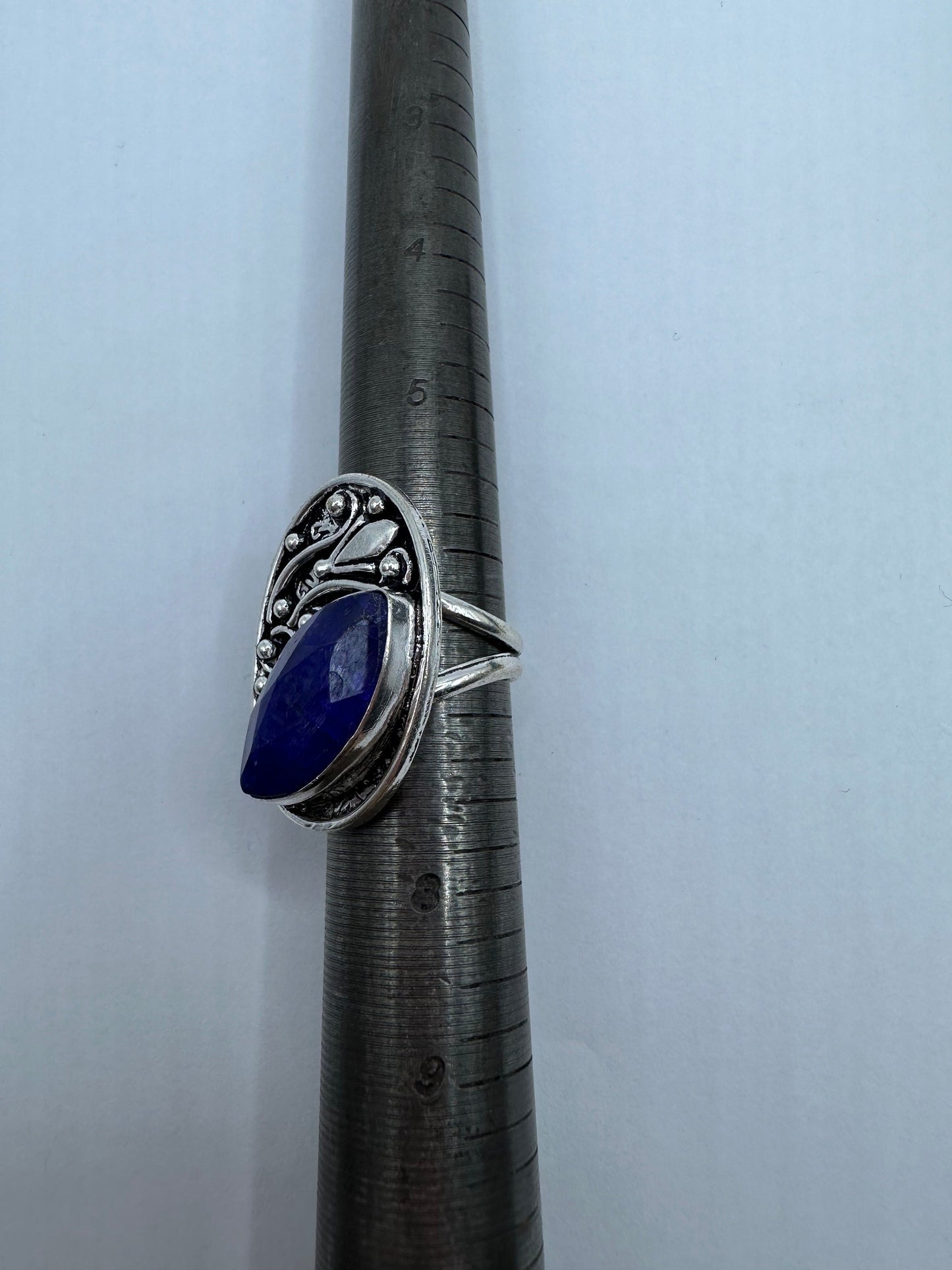 Vintage Raw Blue Sapphire White Bronze Silver Cocktail Ring