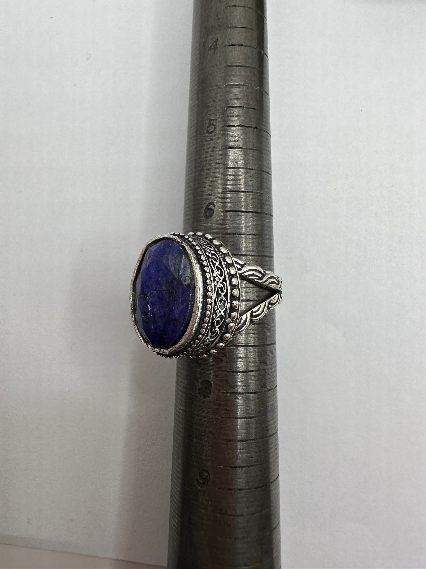 Vintage Raw Blue Sapphire White Bronze Silver Cocktail Ring
