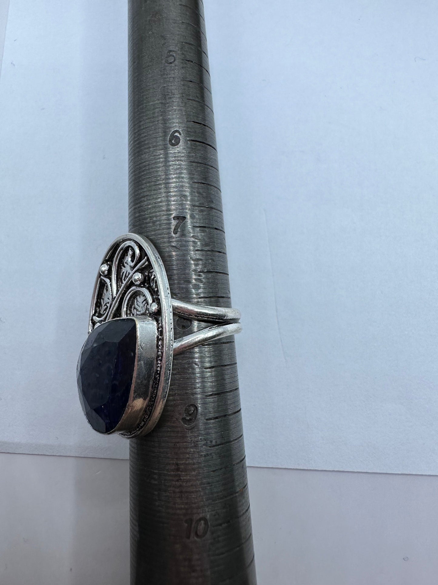 Vintage Raw Blue Sapphire White Bronze Silver Cocktail Ring