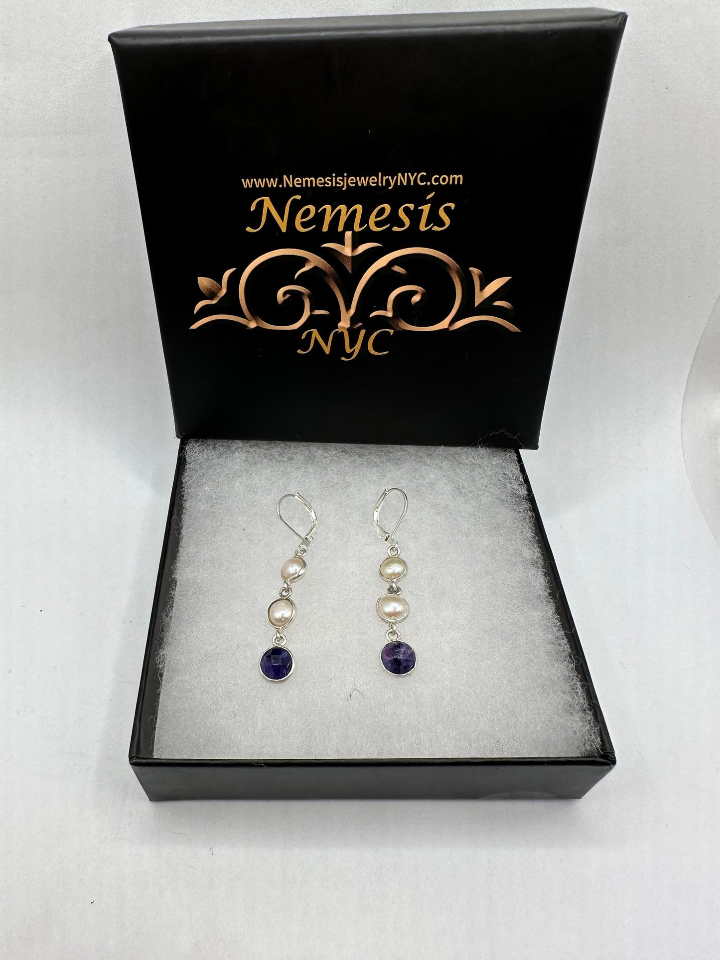 Vintage Blue Raw Sapphire Sterling Silver Lever Back Chandelier Earrings