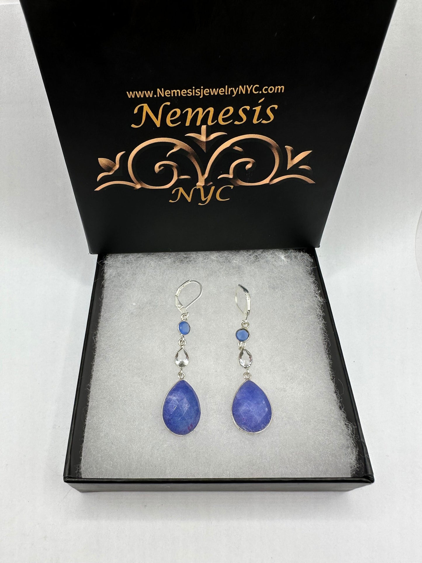 Vintage Blue Raw Sapphire Sterling Silver Lever Back Chandelier Earrings