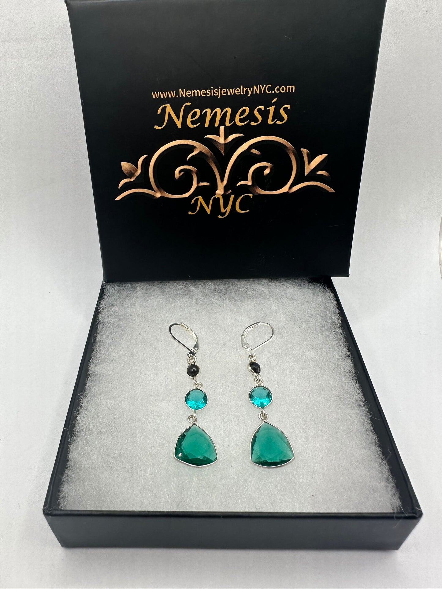 Antique Vintage Green Glass Silver Dangle Earrings