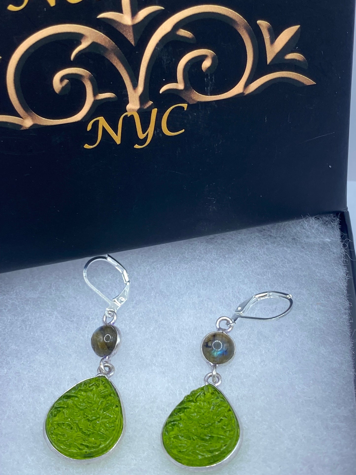 Antique Vintage Green Peridot Silver Dangle Earrings