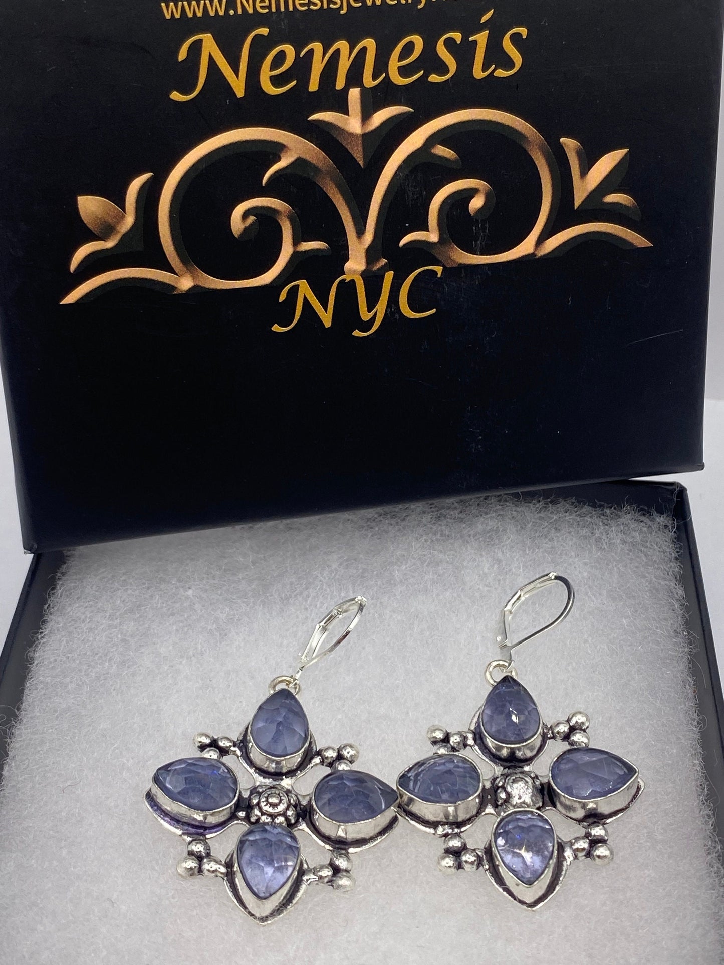 Vintage Blue Lapis Lazuli Iolite Earrings Silver Dangle
