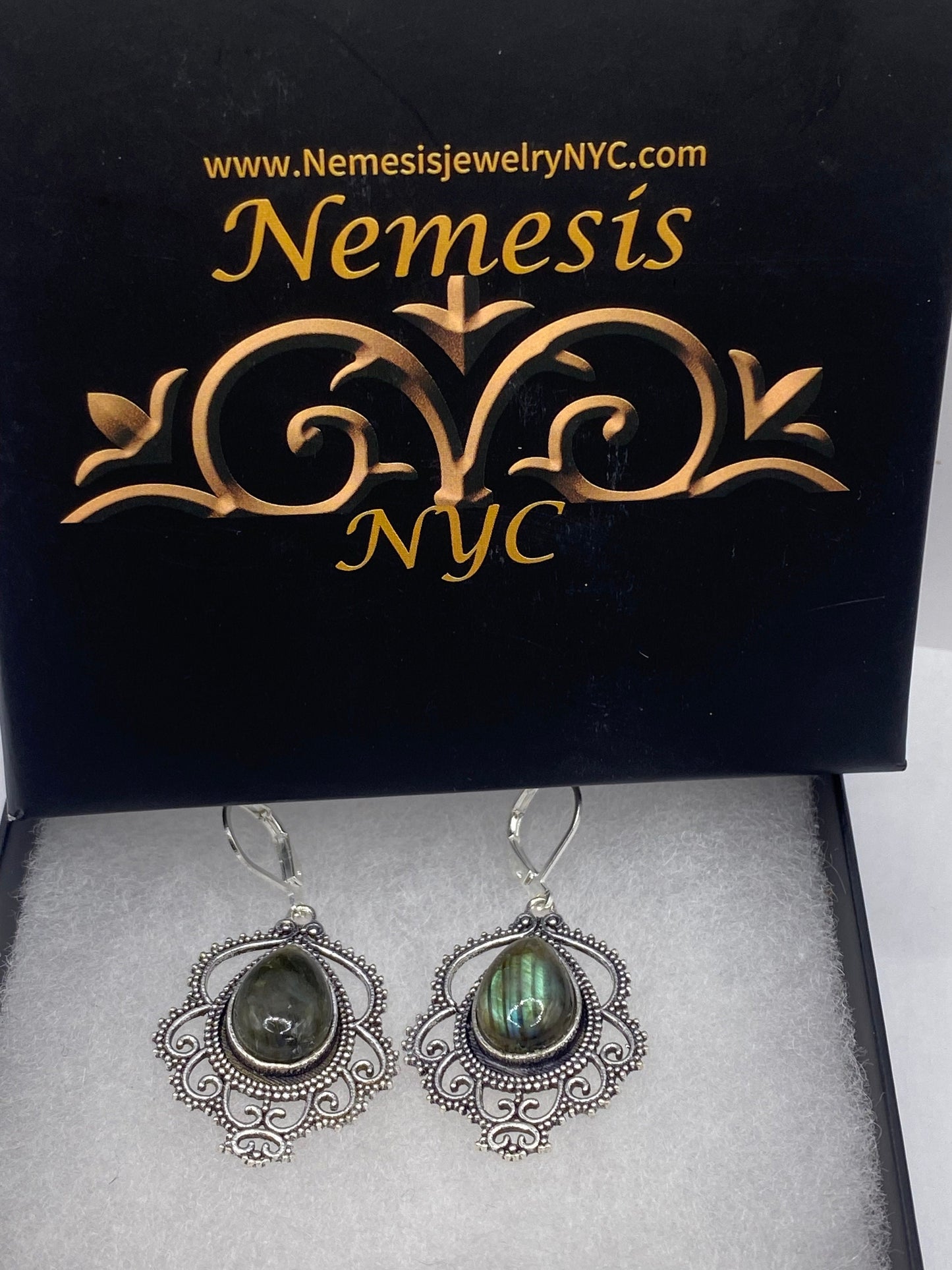 Vintage Labradorite Silver Dangle Earrings