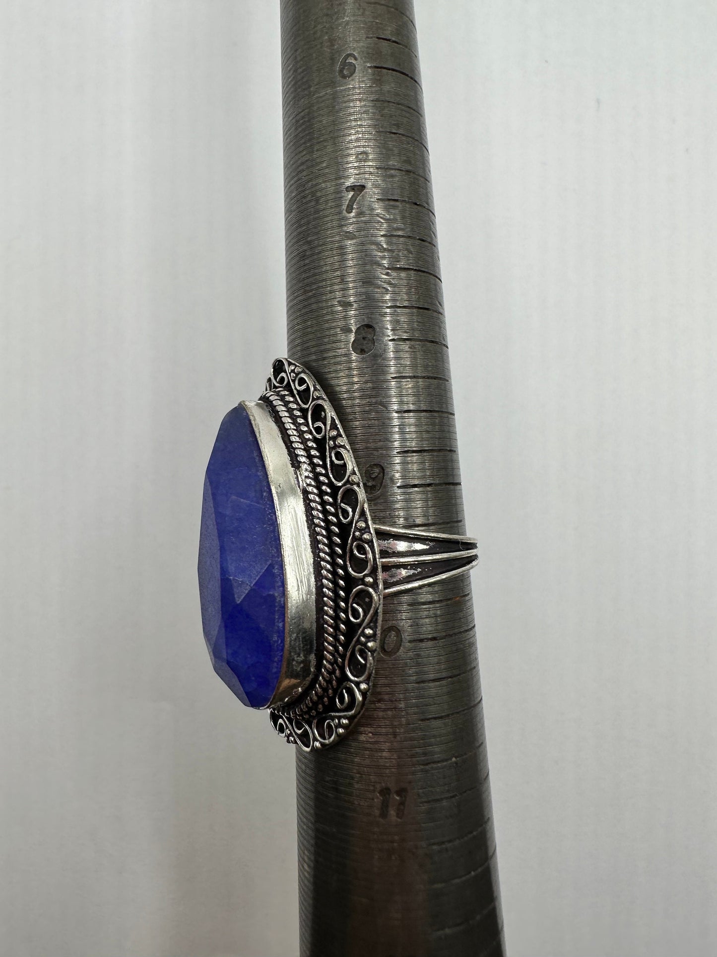Vintage Raw Blue Sapphire White Bronze Silver Cocktail Ring