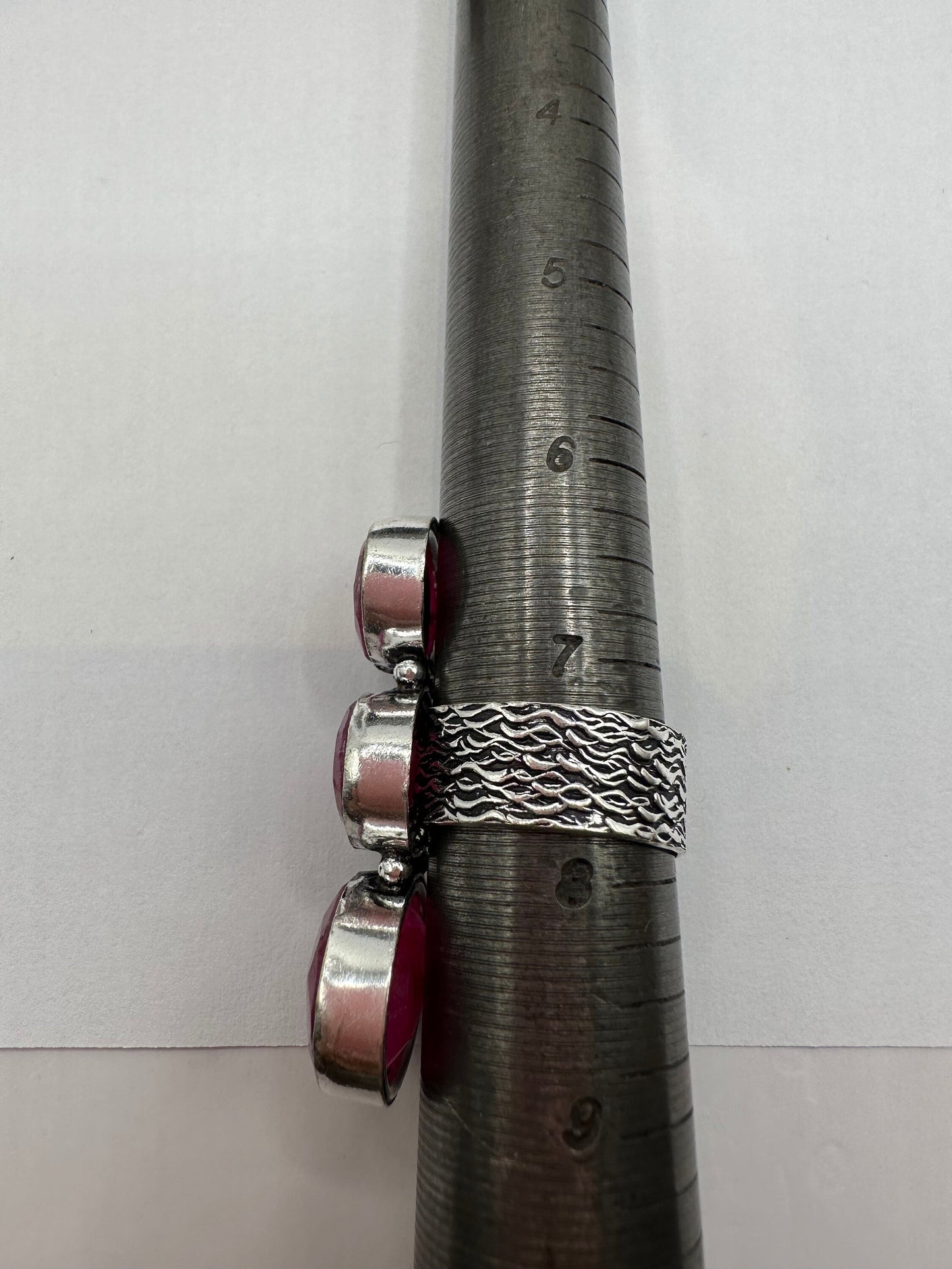 Vintage Handmade Raw Pink Ruby Silver Gothic Ring