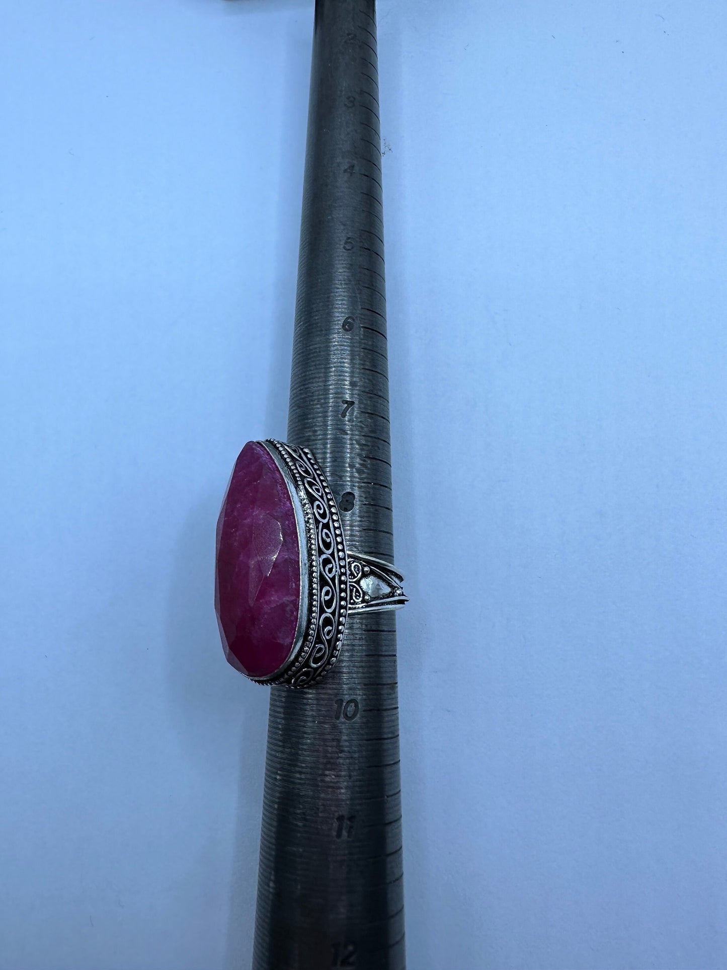 Vintage Raw Pink Ruby Silver Cocktail Ring