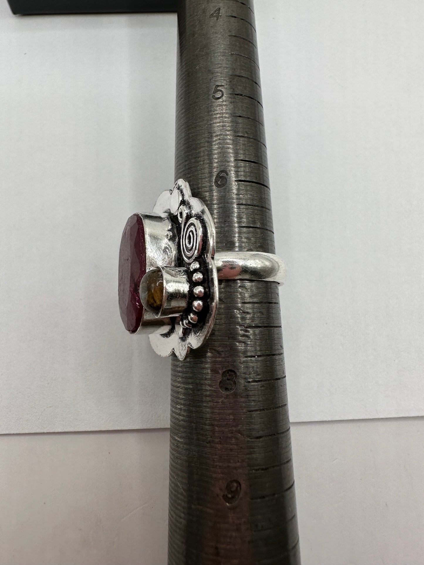 Vintage Raw Pink Ruby Silver Boho Statement Ring