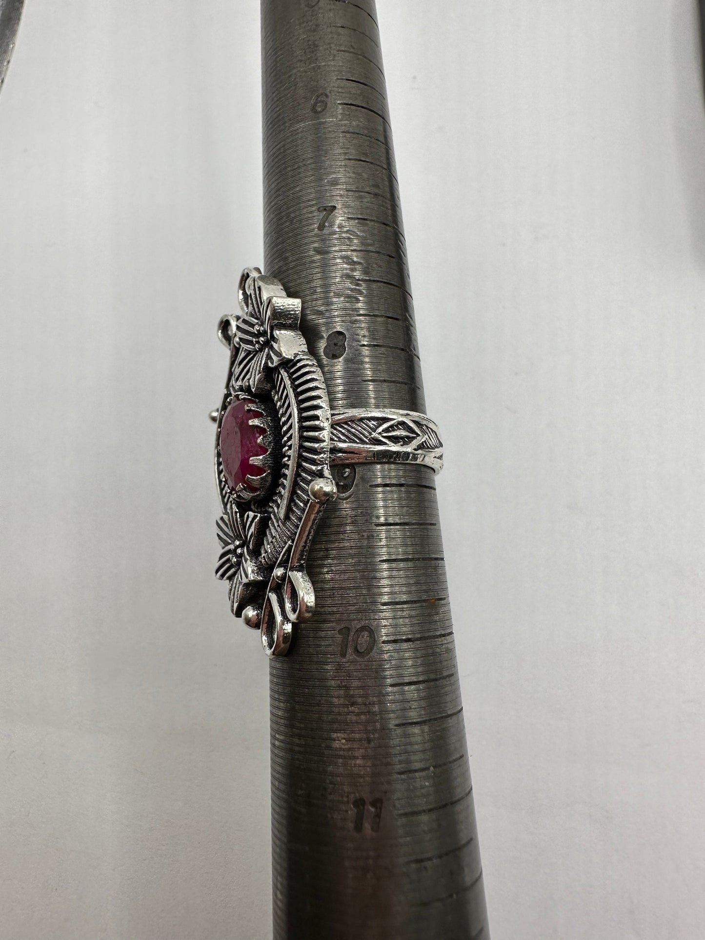 Vintage Raw Pink Ruby Silver Chunky Boho Ring