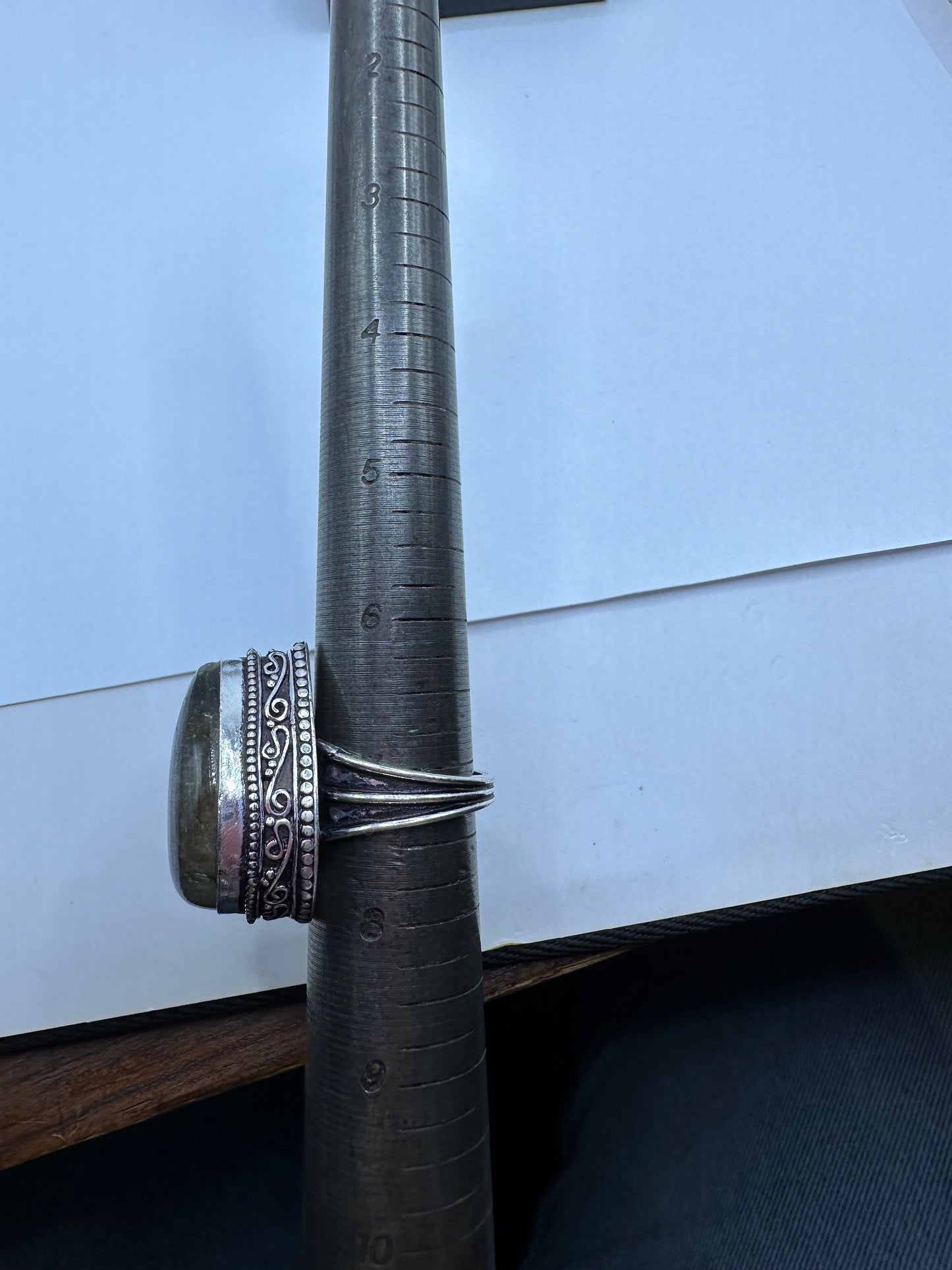 Vintage Large Labradorite Rainbow Moonstone Stone Silver Ring