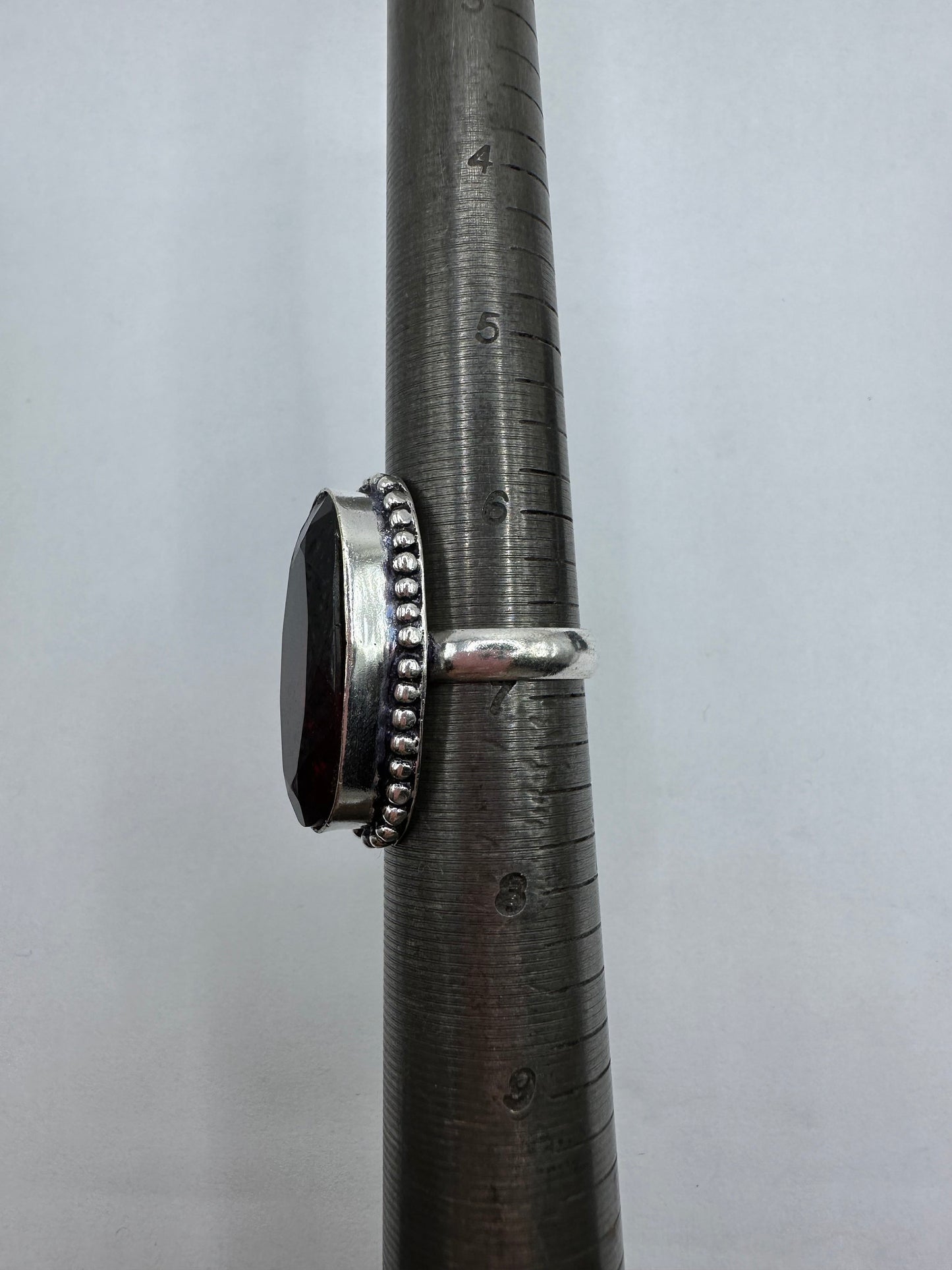 Vintage Red Ruby Glass White Bronze Silver Gothic Ring