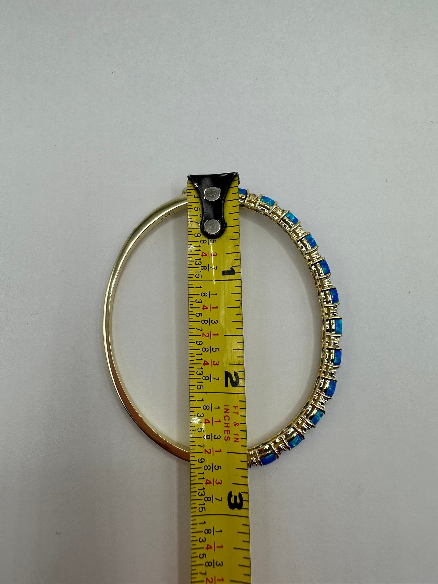 Vintage Blue Fire Opal Bangle Cuff Bracelet 925 Sterling Silver