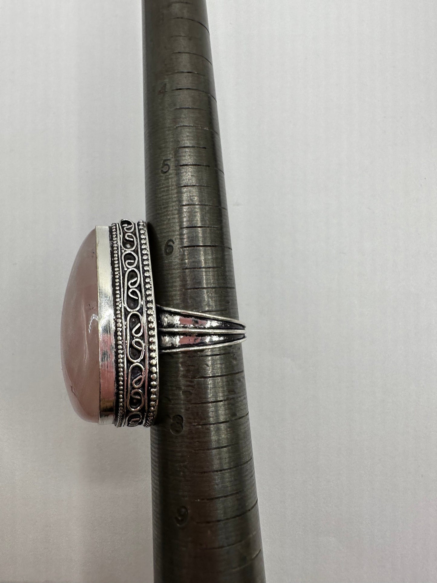 Vintage 1970's Genuine Rose Quartz Silver Statement Ring