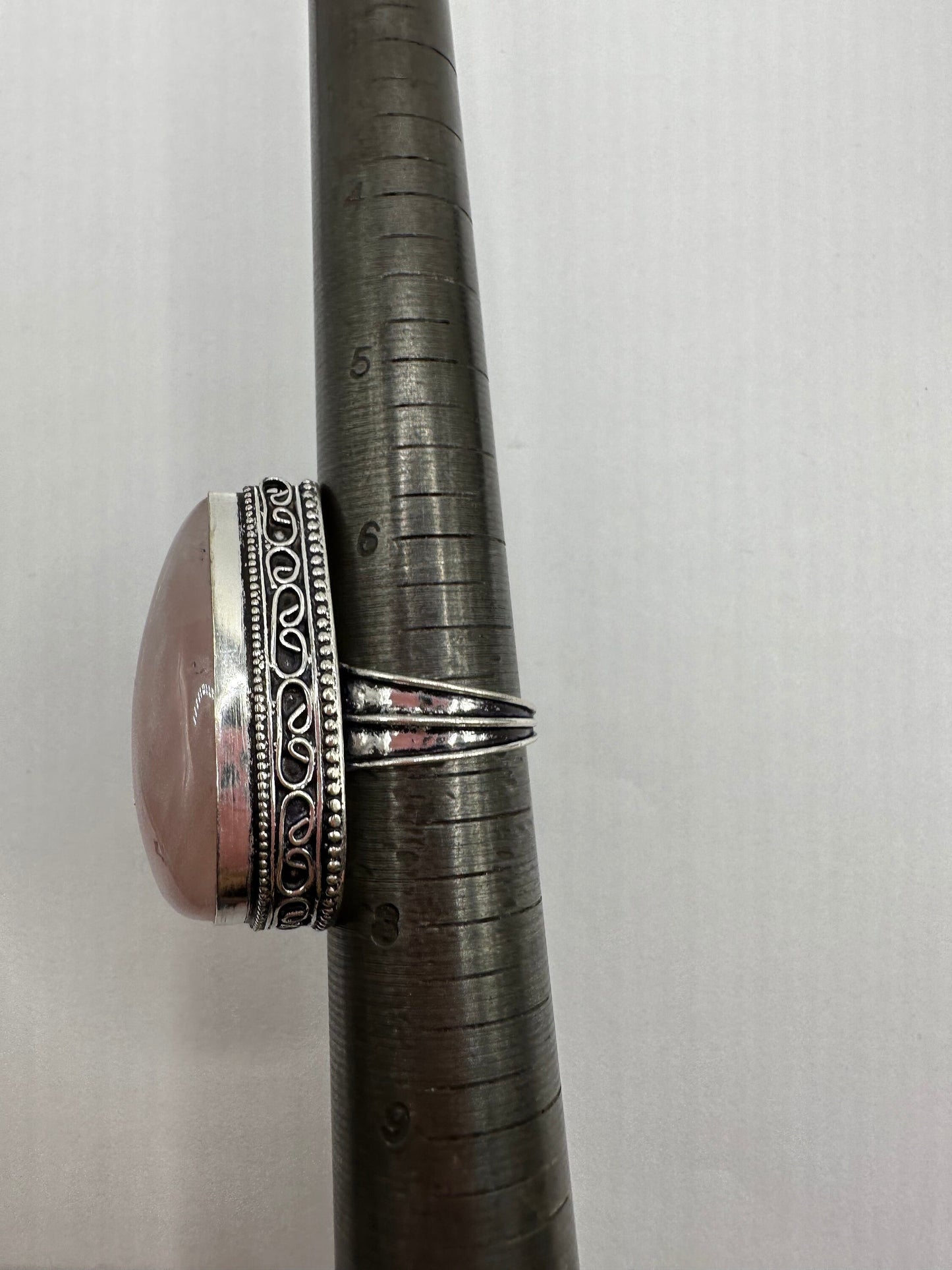 Vintage 1970's Genuine Rose Quartz Silver Statement Ring