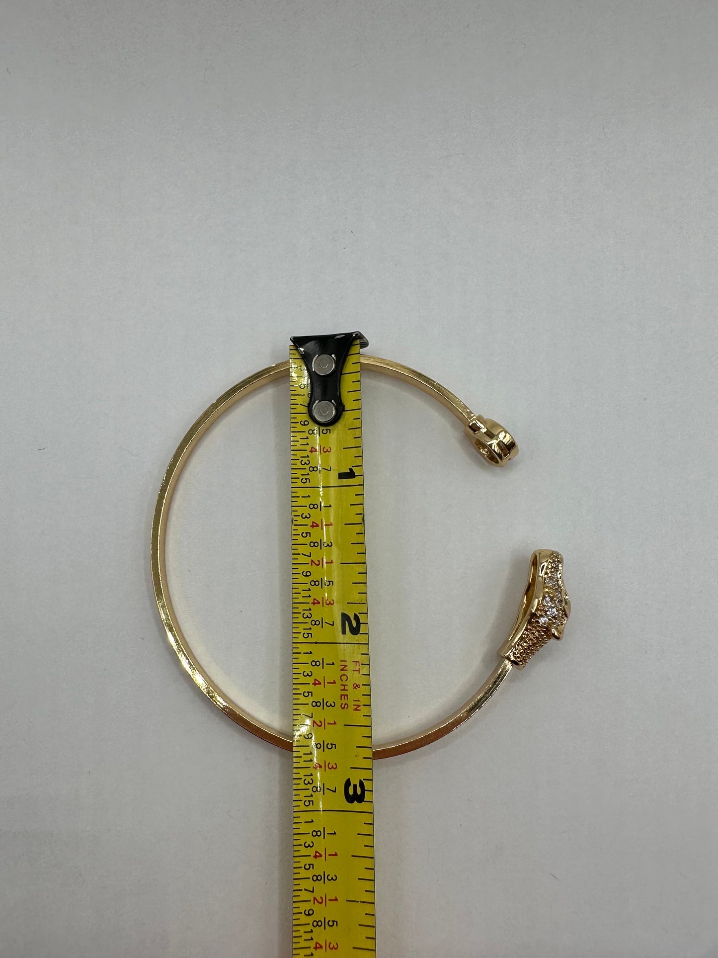 Vintage Cougar Cat Bangle Bracelet Gold filled Green Crystal Eyes