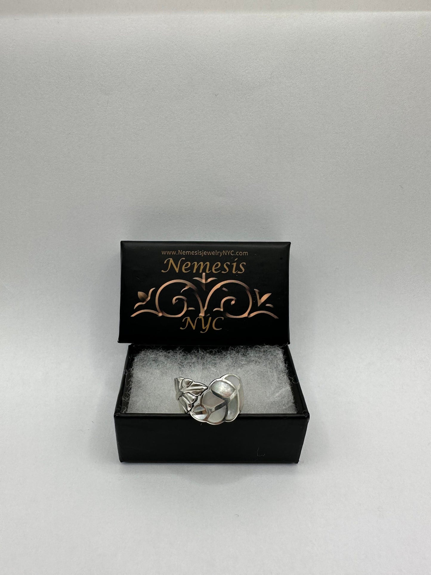 Antique Deco Mother of Pearl Leaf 925 Sterling Silver Ring