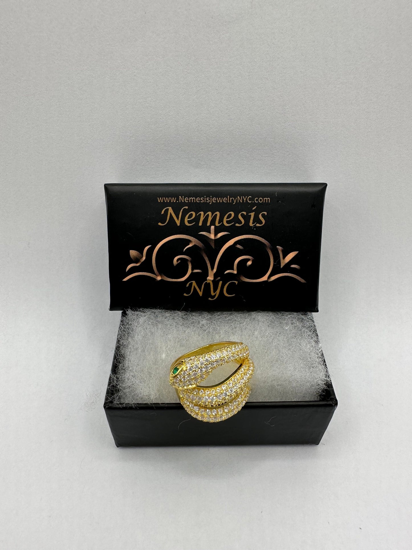 Vintage Snake Ring Golden 925 Sterling Silver Crystal Size 6