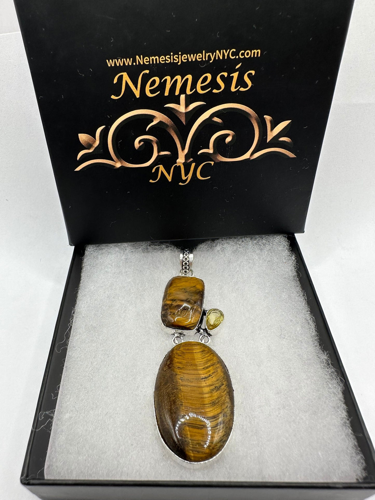 Vintage Tigers Eye Choker Turkish Ottoman Styled Silver Pendant Necklace