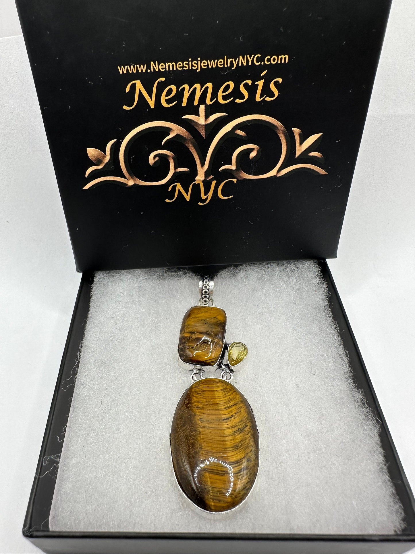 Vintage Tigers Eye Choker Turkish Ottoman Styled Silver Pendant Necklace