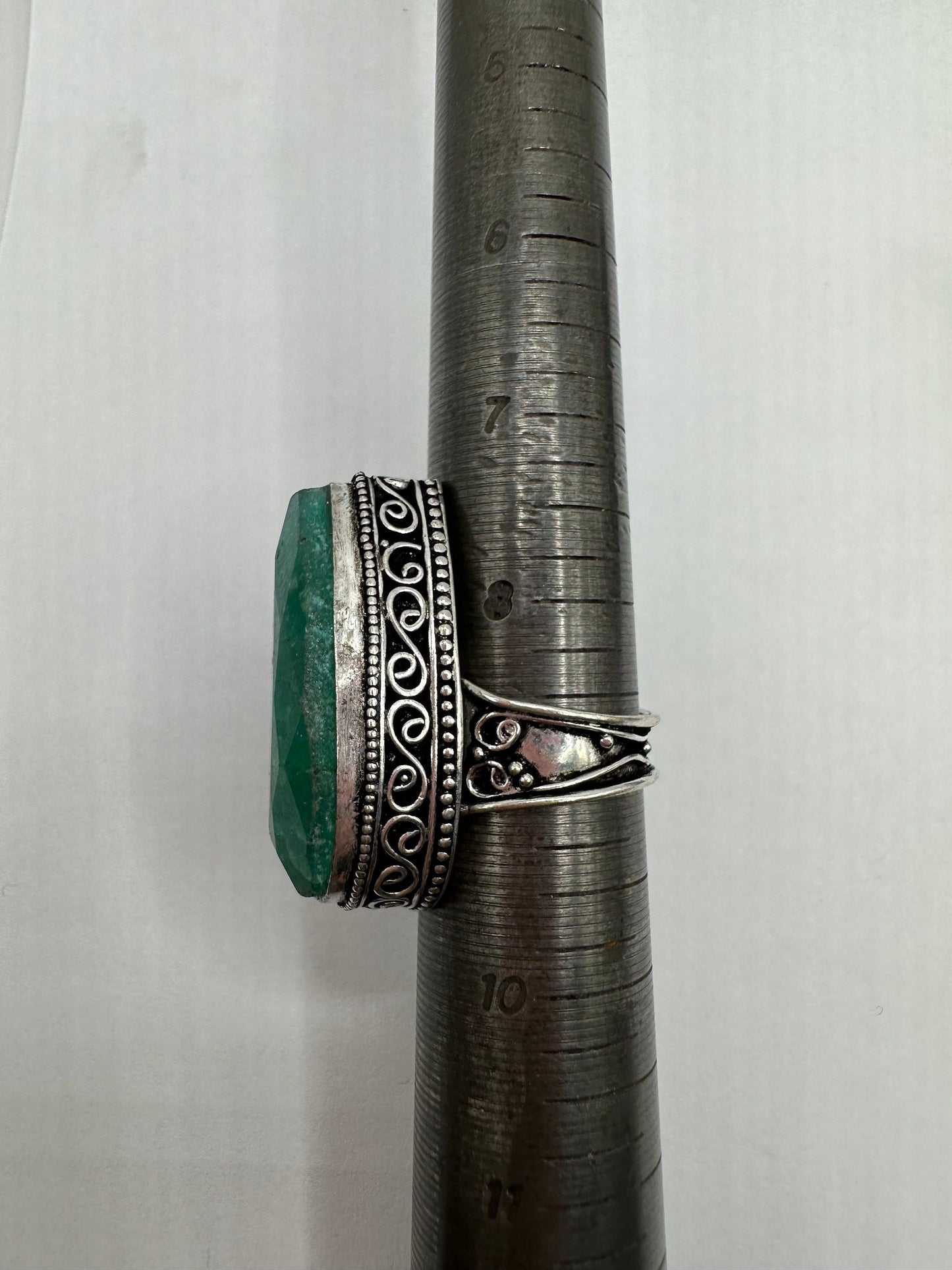 Vintage Green Raw Emerald Silver Bronze Statement Boho Ring