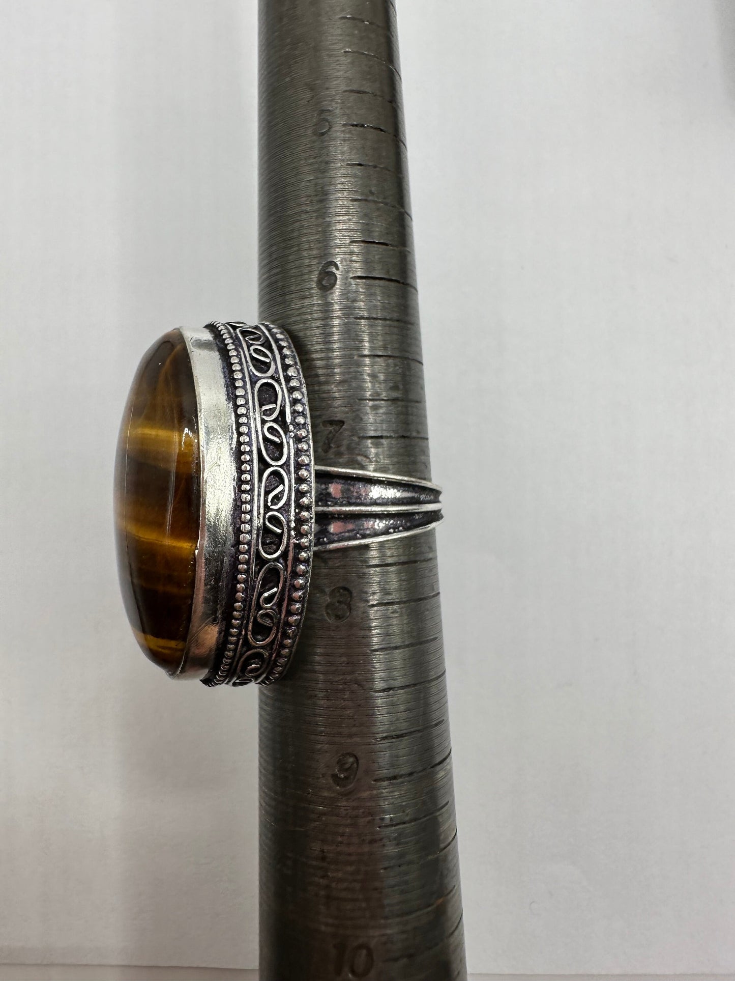 Vintage Tigers Eye Silver Cocktail Ring Size 7.5