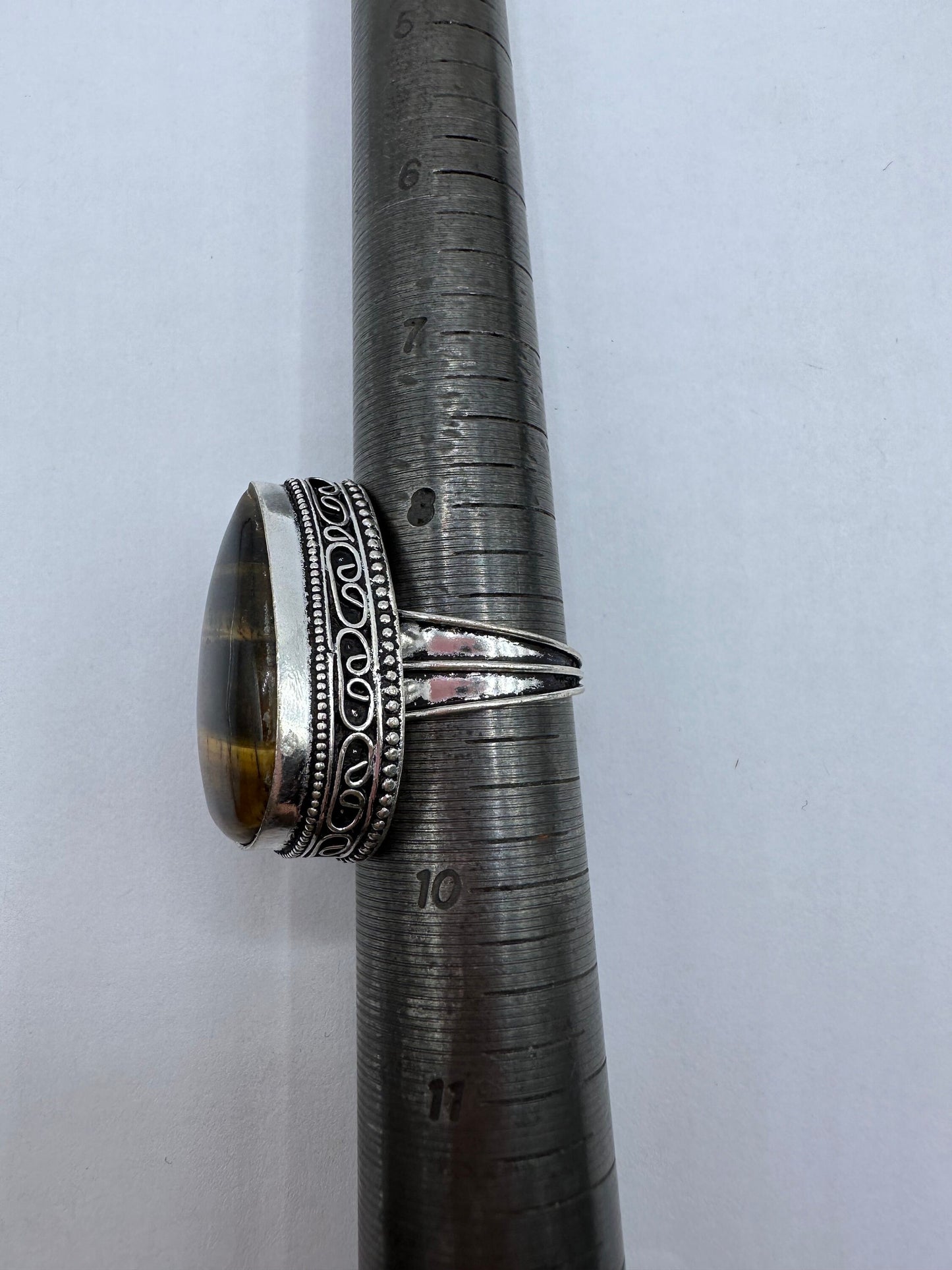 Vintage Tigers Eye Silver Cocktail Ring Size 9
