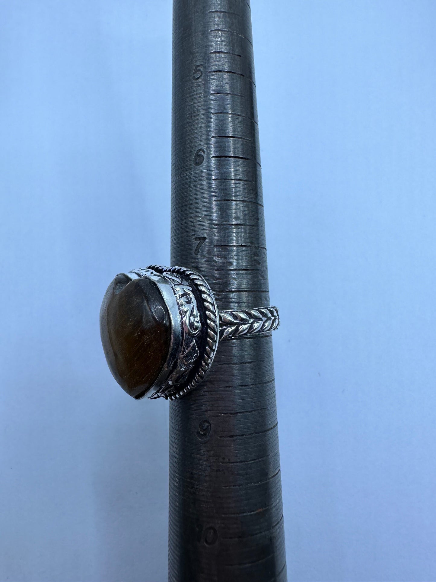 Vintage Tigers Eye Heart Silver Cocktail Ring Size 8