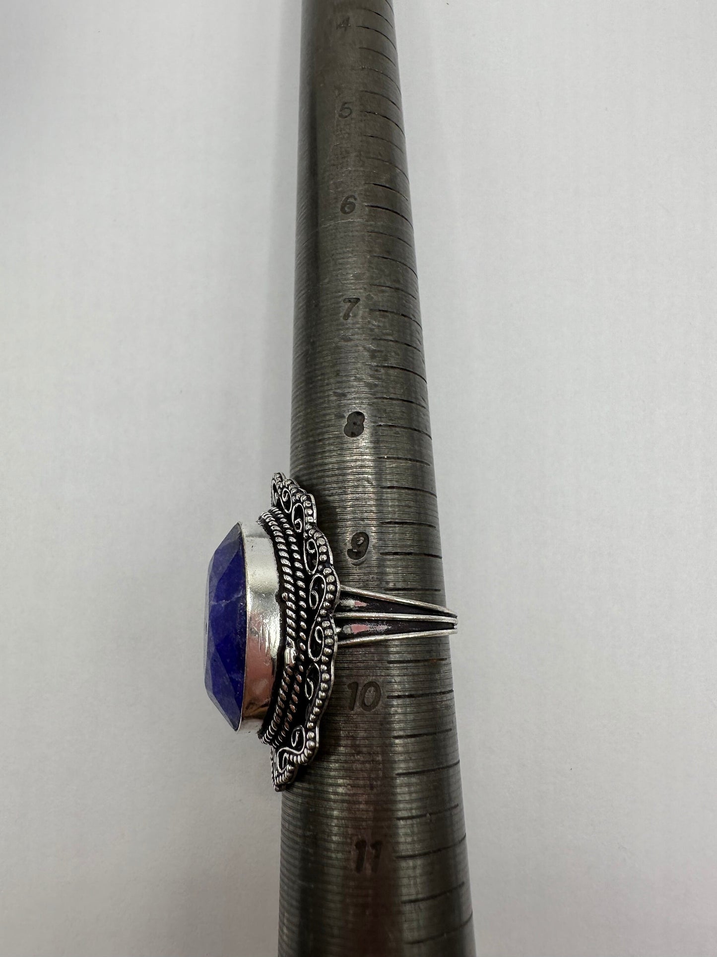 Vintage Raw Blue Sapphire White Bronze Silver Cocktail Ring