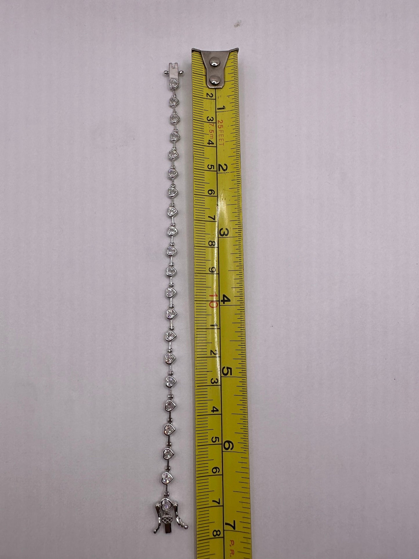 Vintage Sterling Silver Heart Tennis Bracelet | Cubic Zirconia, 7 Inch