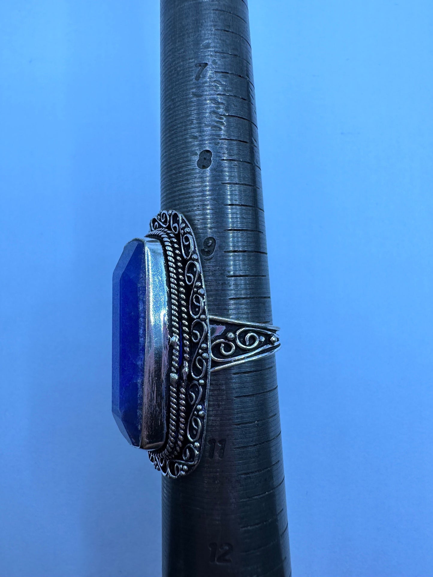 Vintage Raw Blue Sapphire White Bronze Silver Cocktail Ring