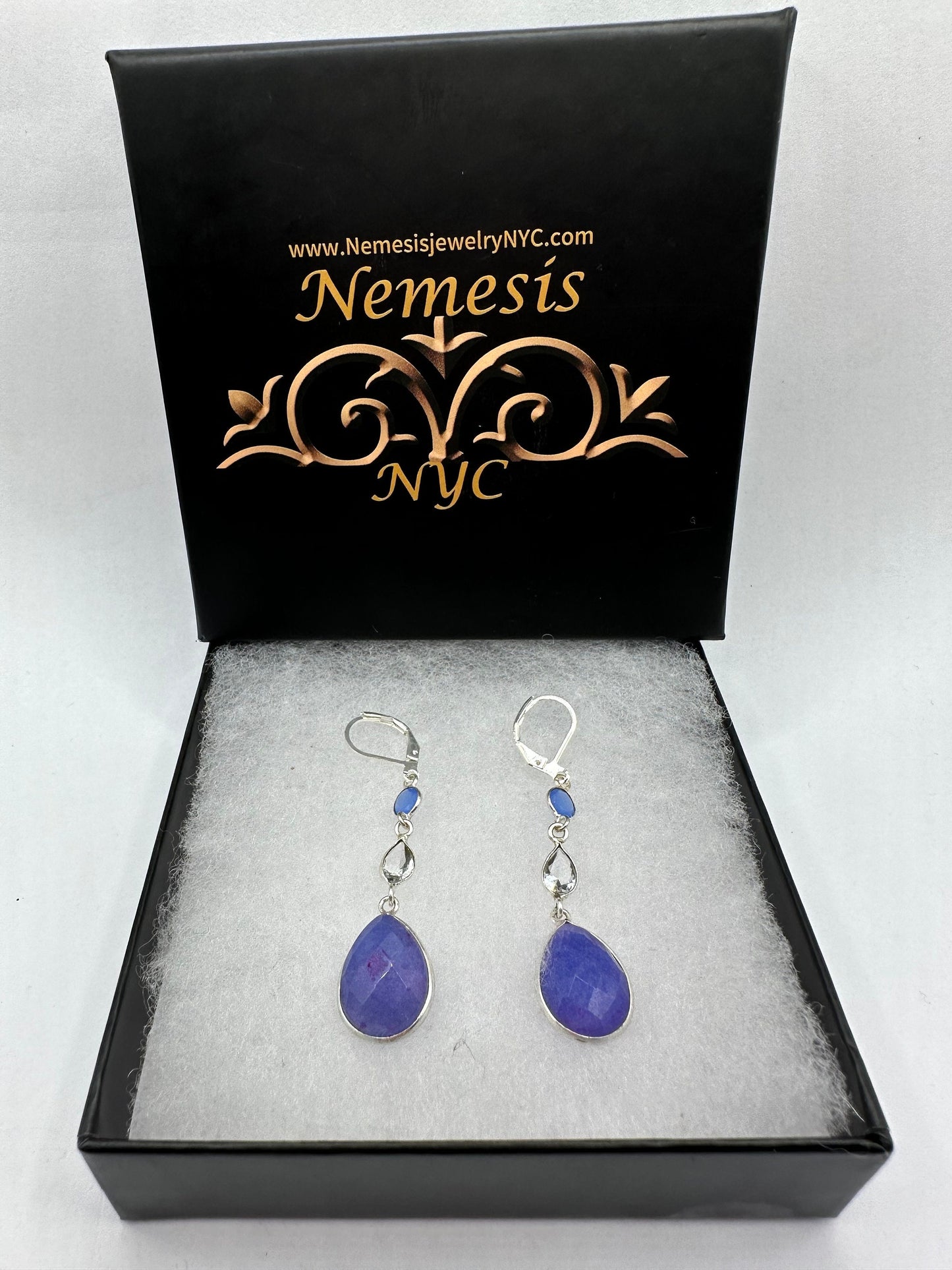 Vintage Blue Raw Sapphire Sterling Silver Lever Back Chandelier Earrings