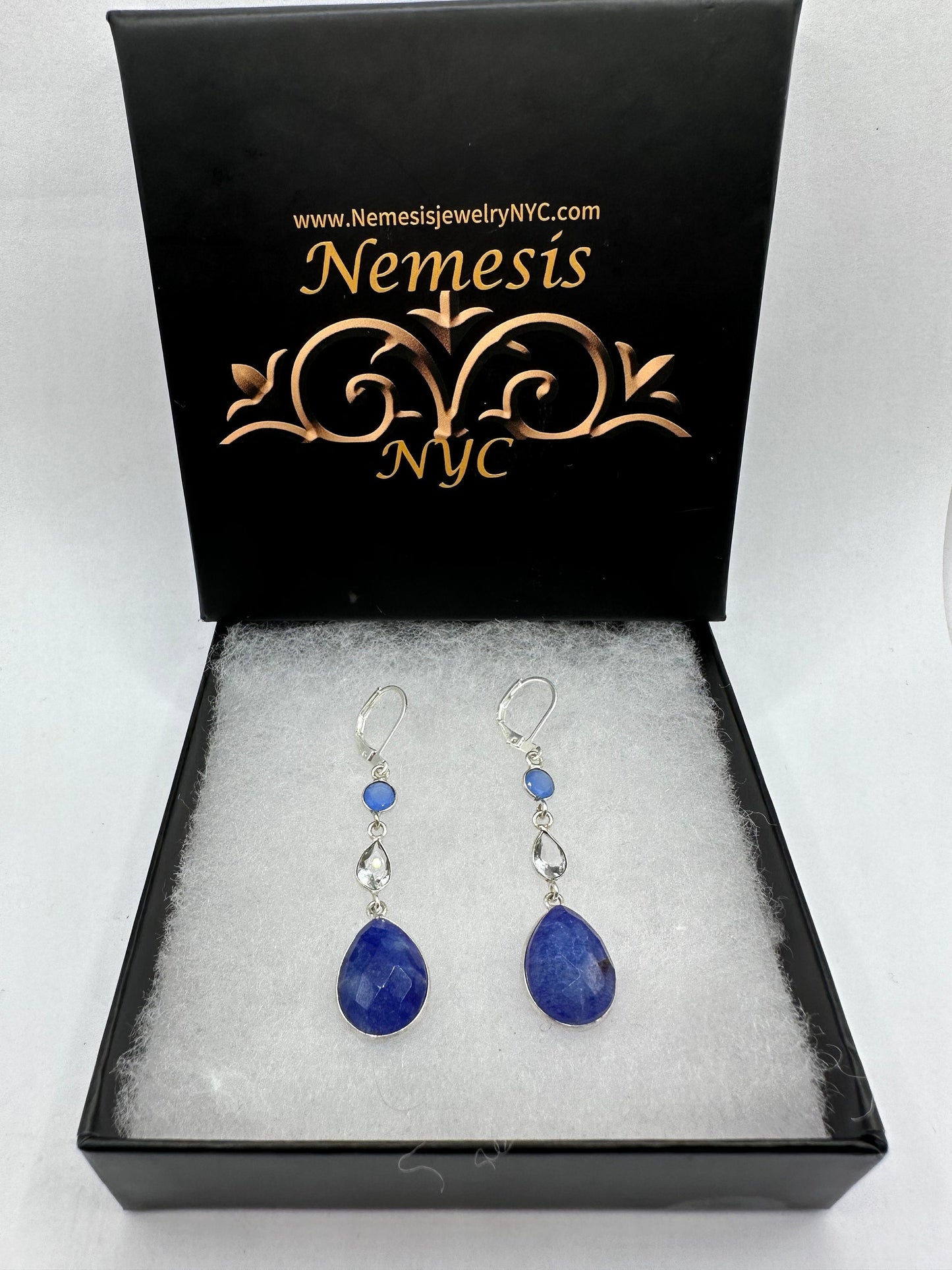 Vintage Blue Raw Sapphire Sterling Silver Lever Back Chandelier Earrings