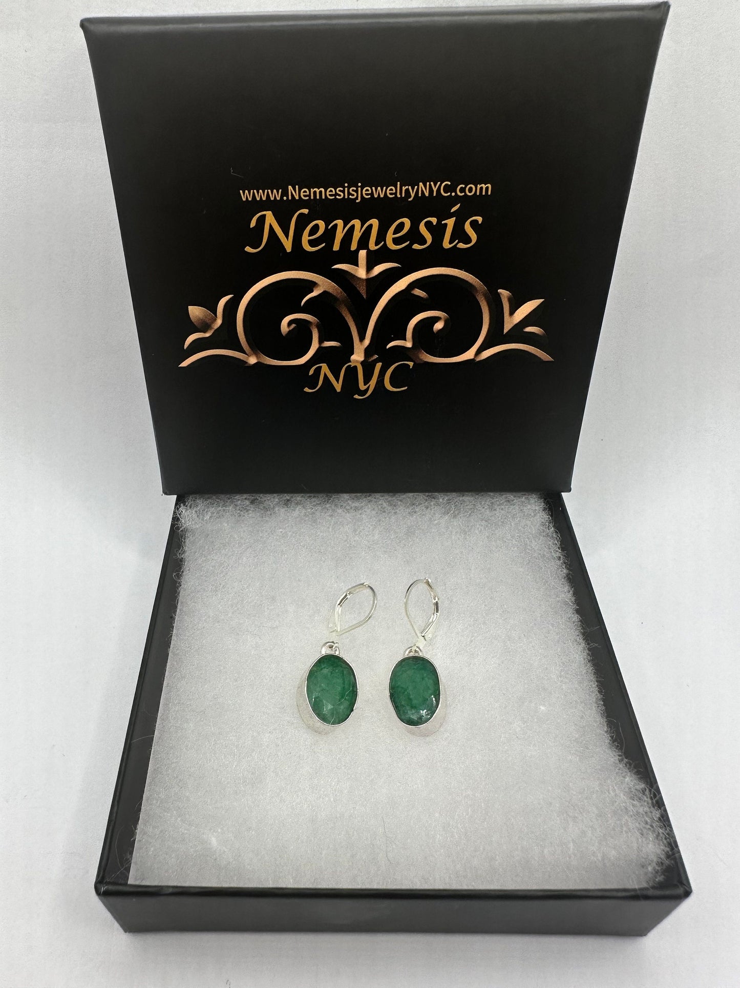 Vintage Raw Emerald Sterling Silver Lever Back Dangle Earrings