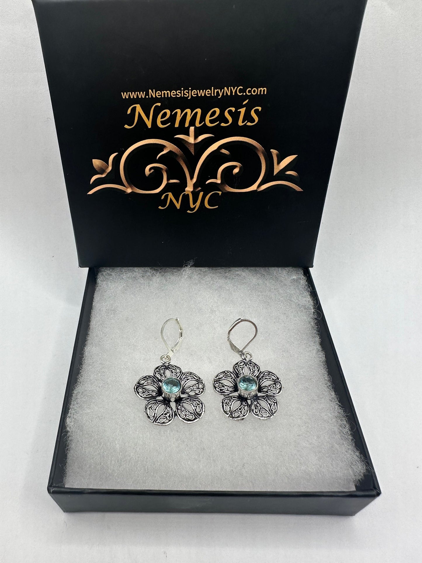 Vintage Genuine Blue Topaz 925 Sterling Silver Lever Back Earrings