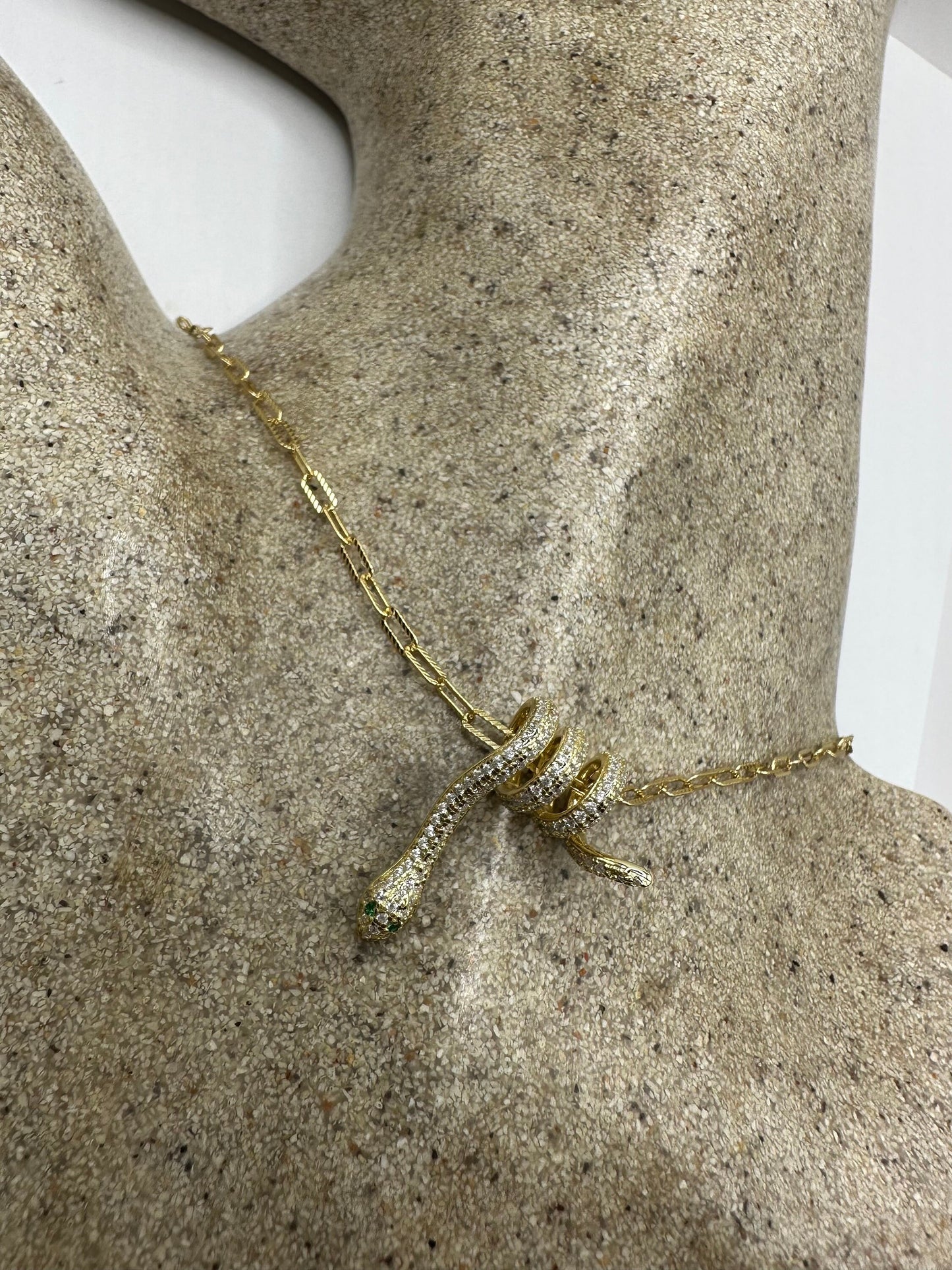 Vintage Golden 925 Sterling Silver Snake Choker Necklace