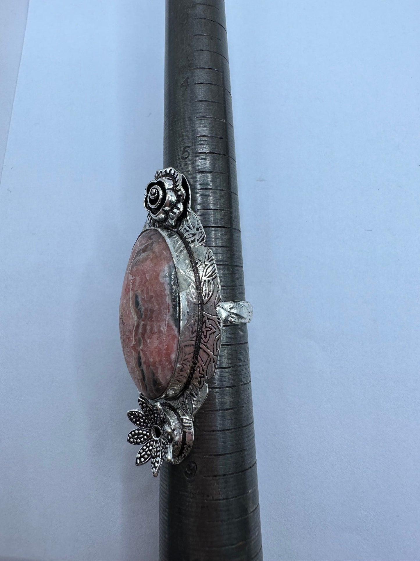 Vintage Pink Rhodocrocite Ring Silver Cocktail